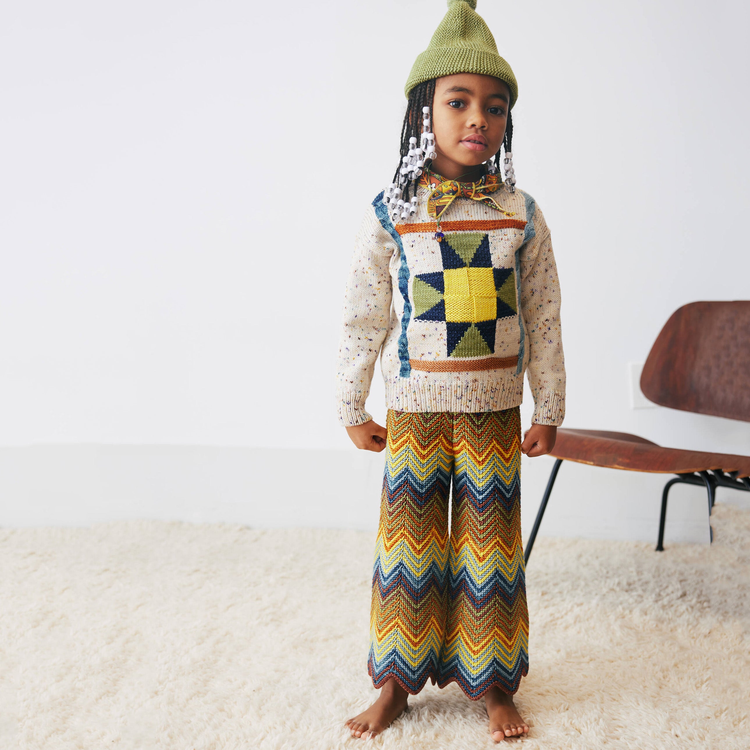 Boys & Girls Cream Jacquard Wool Sweater