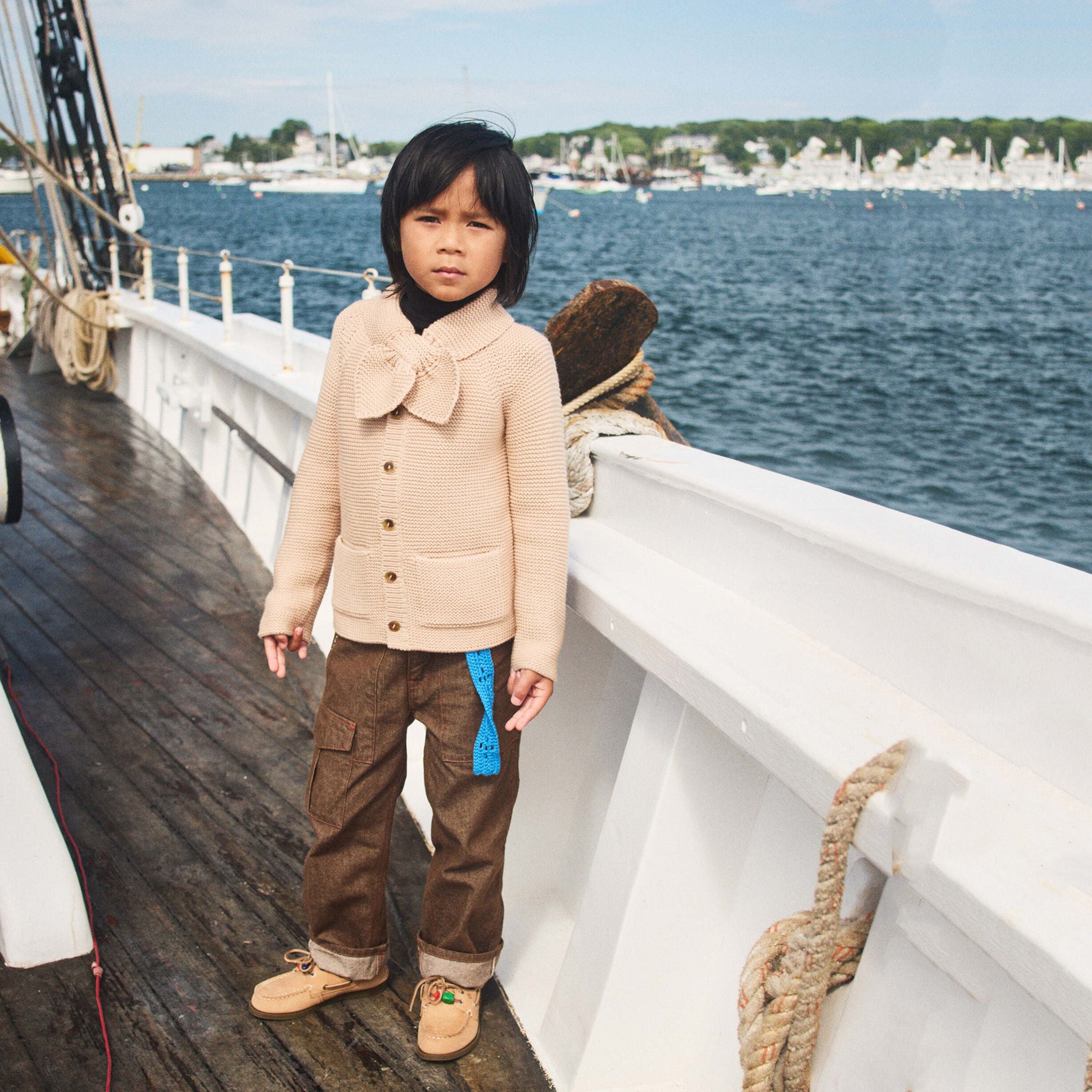 Boys & Girls Beige Bow Wool Cardigan