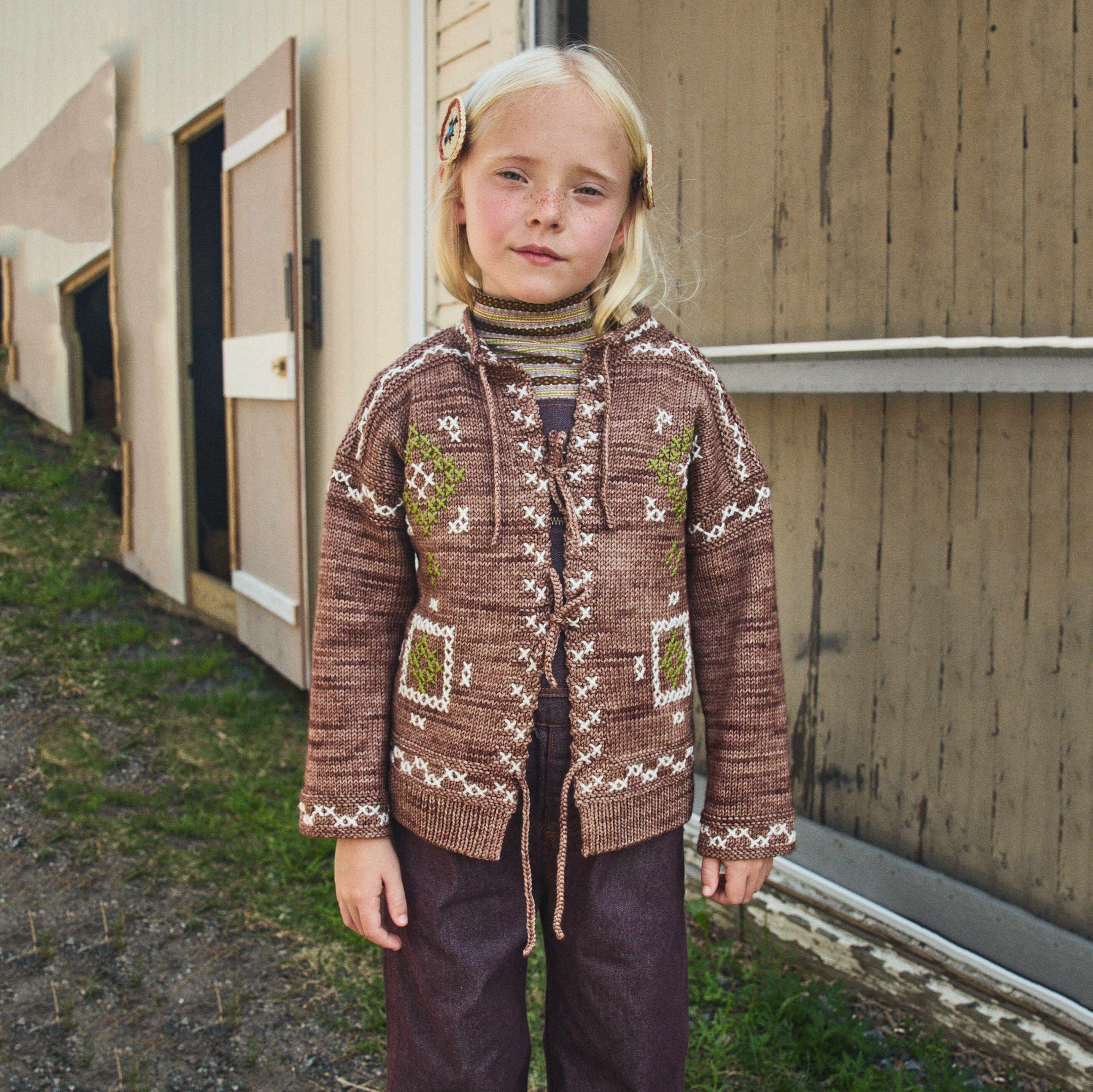 Boys & Girls Brown Embroidered Wool Cardigan