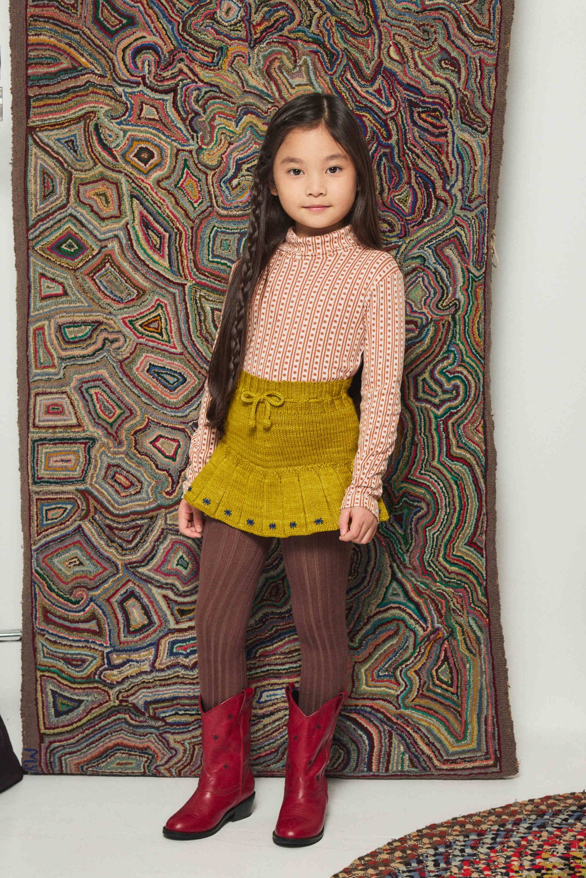 Girls Yellow Embroidered Wool Skirt