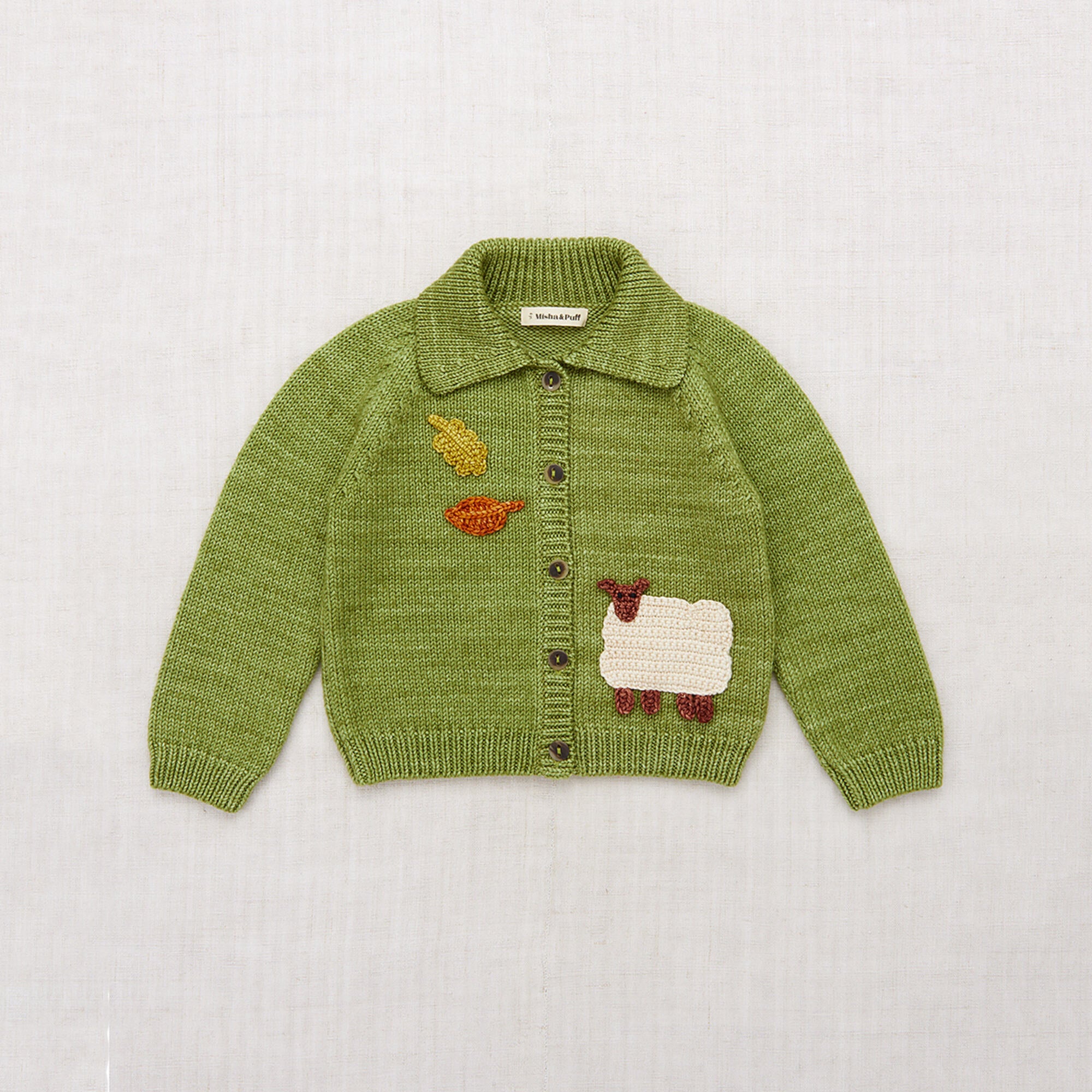 Boys & Girls Green Sheep Wool Cardigan