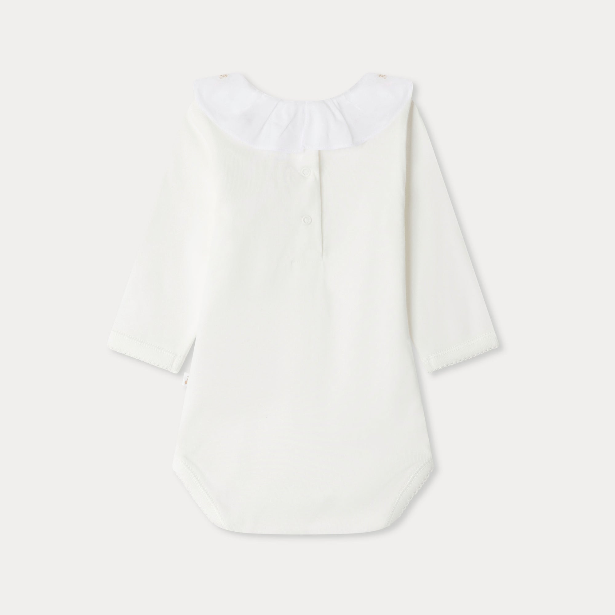 Baby Girls White Embroidered Ruffled Cotton Babysuit