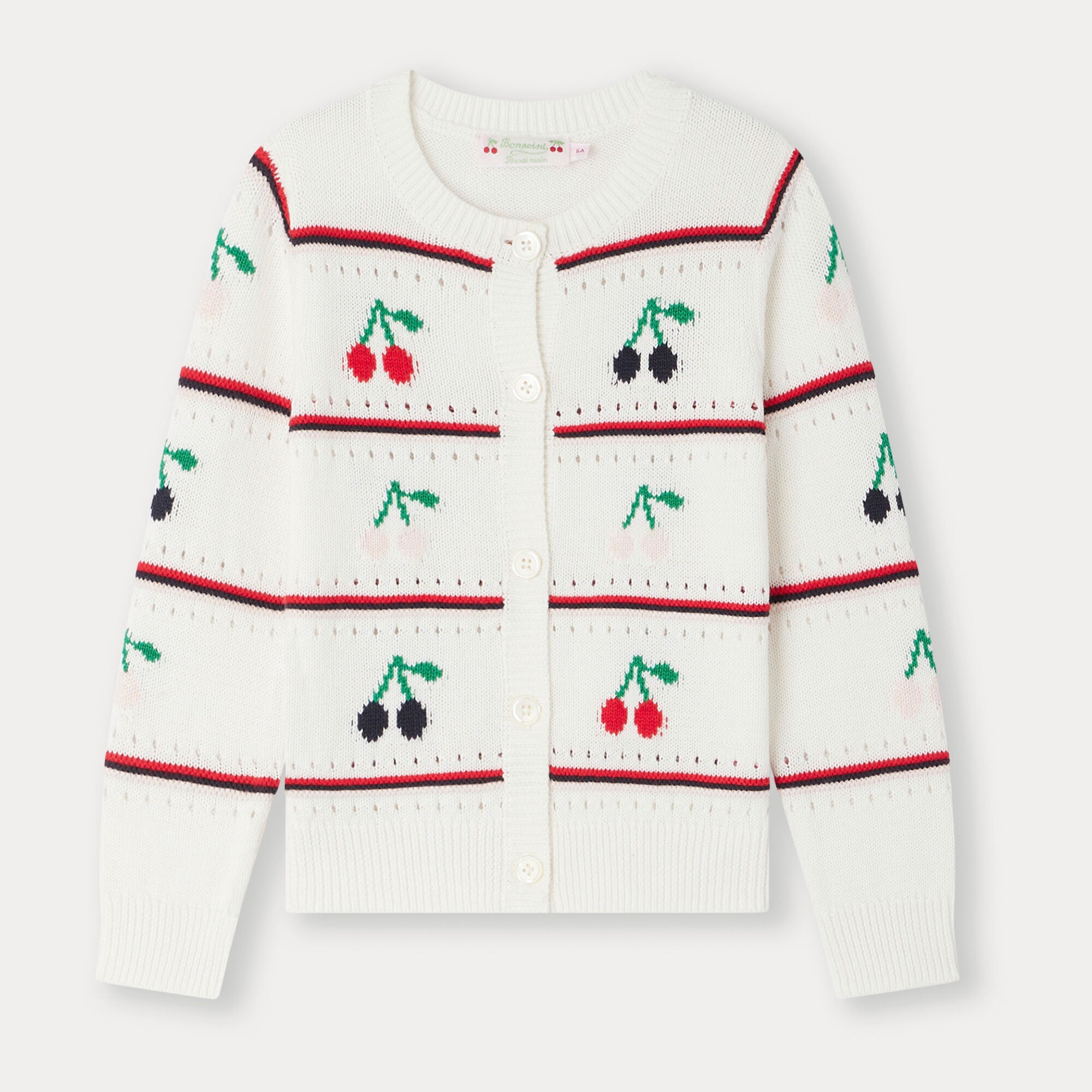 Girls White Jacquard Cotton Cardigan