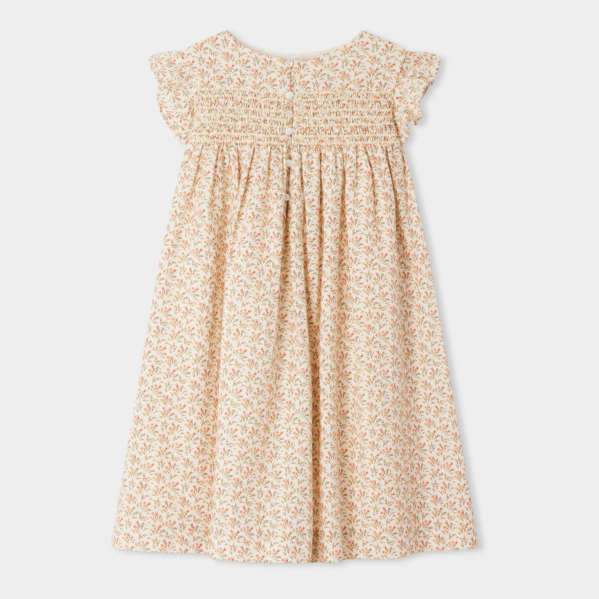 Girls Beige Floral Cotton Dress