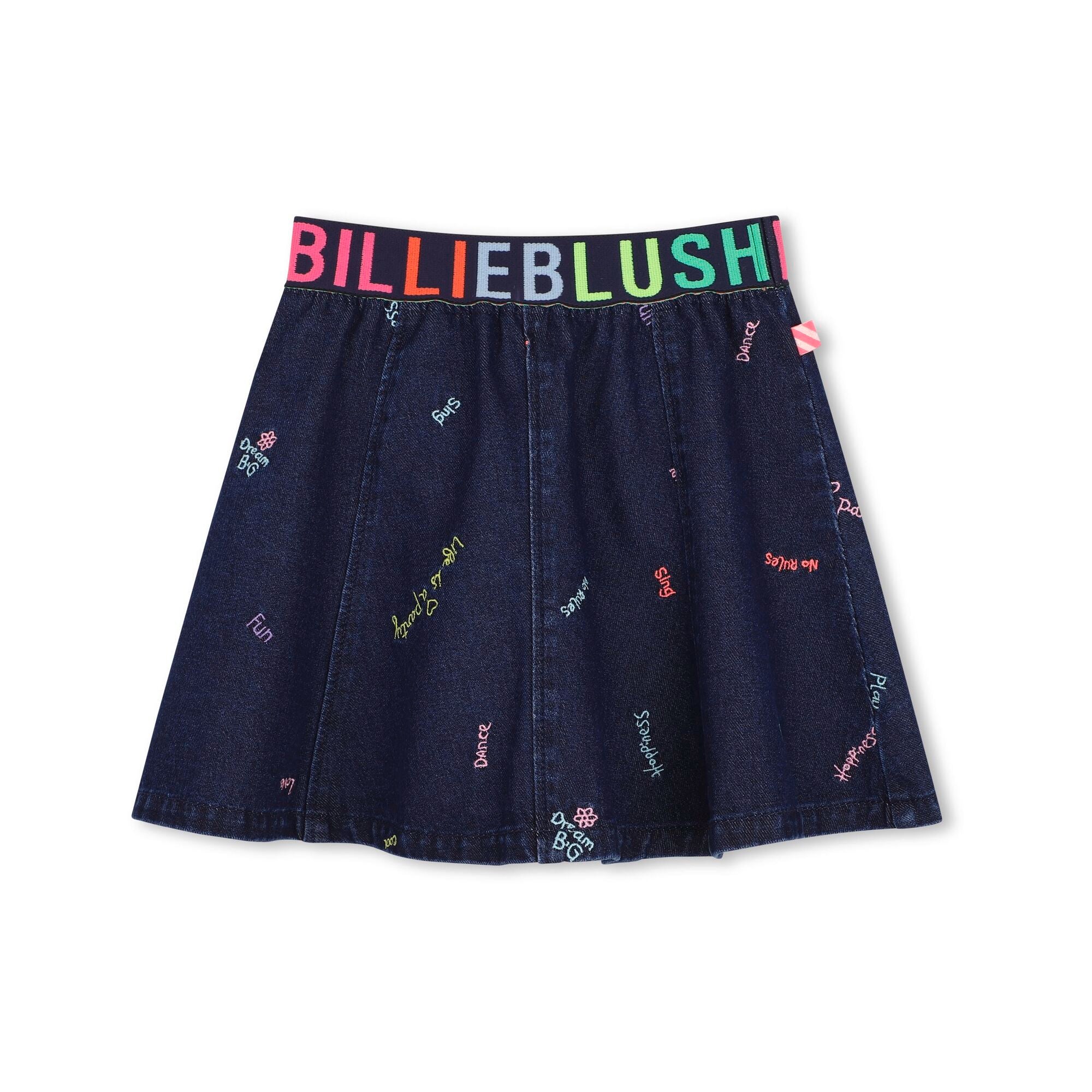 Girls Blue Embroidered Denim Skirt