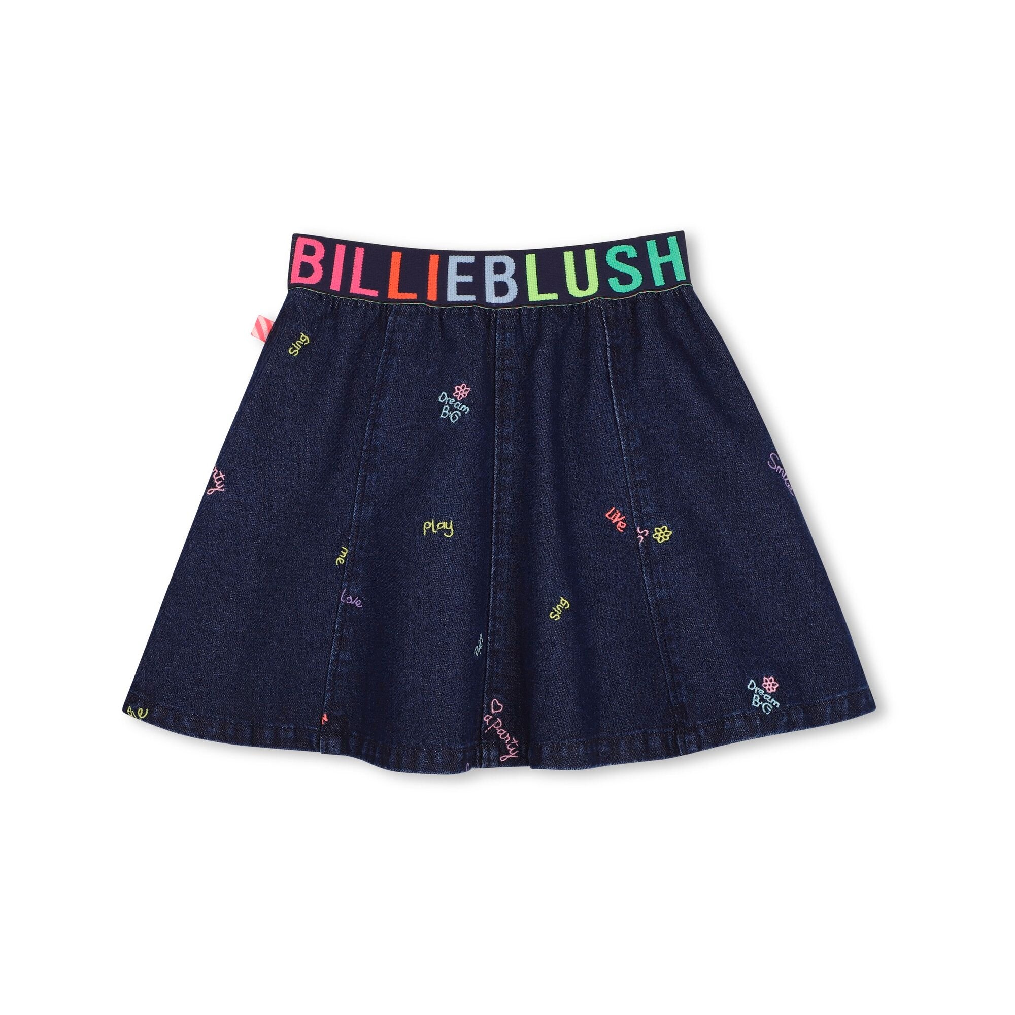 Girls Blue Embroidered Denim Skirt