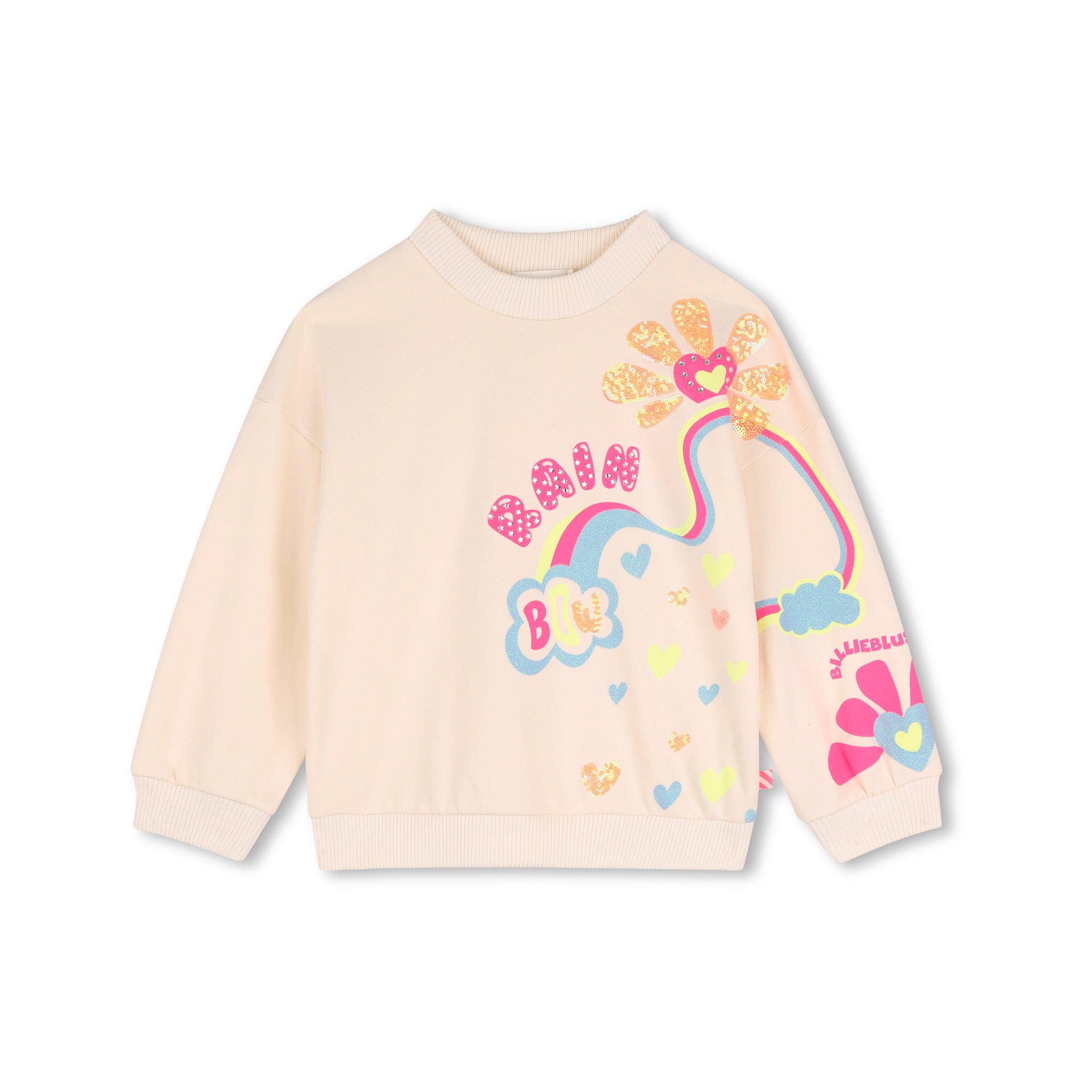 Girls White Printed Cotton Sweatshirt