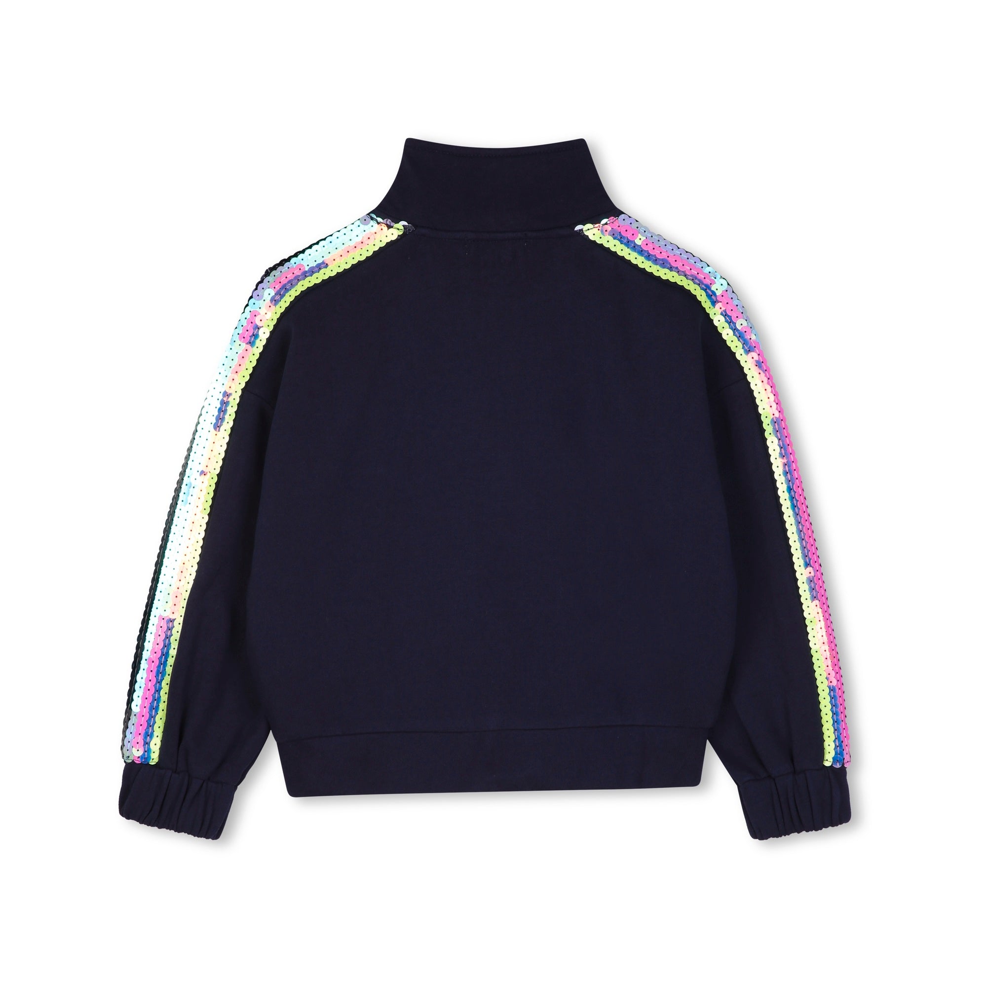 Girls Dark Blue Sequins Cotton Zip-Up Top