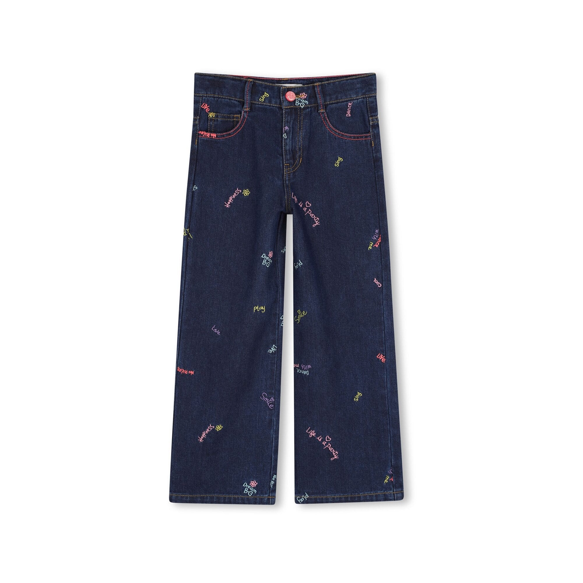 Girls Blue Embroidered Denim Trousers