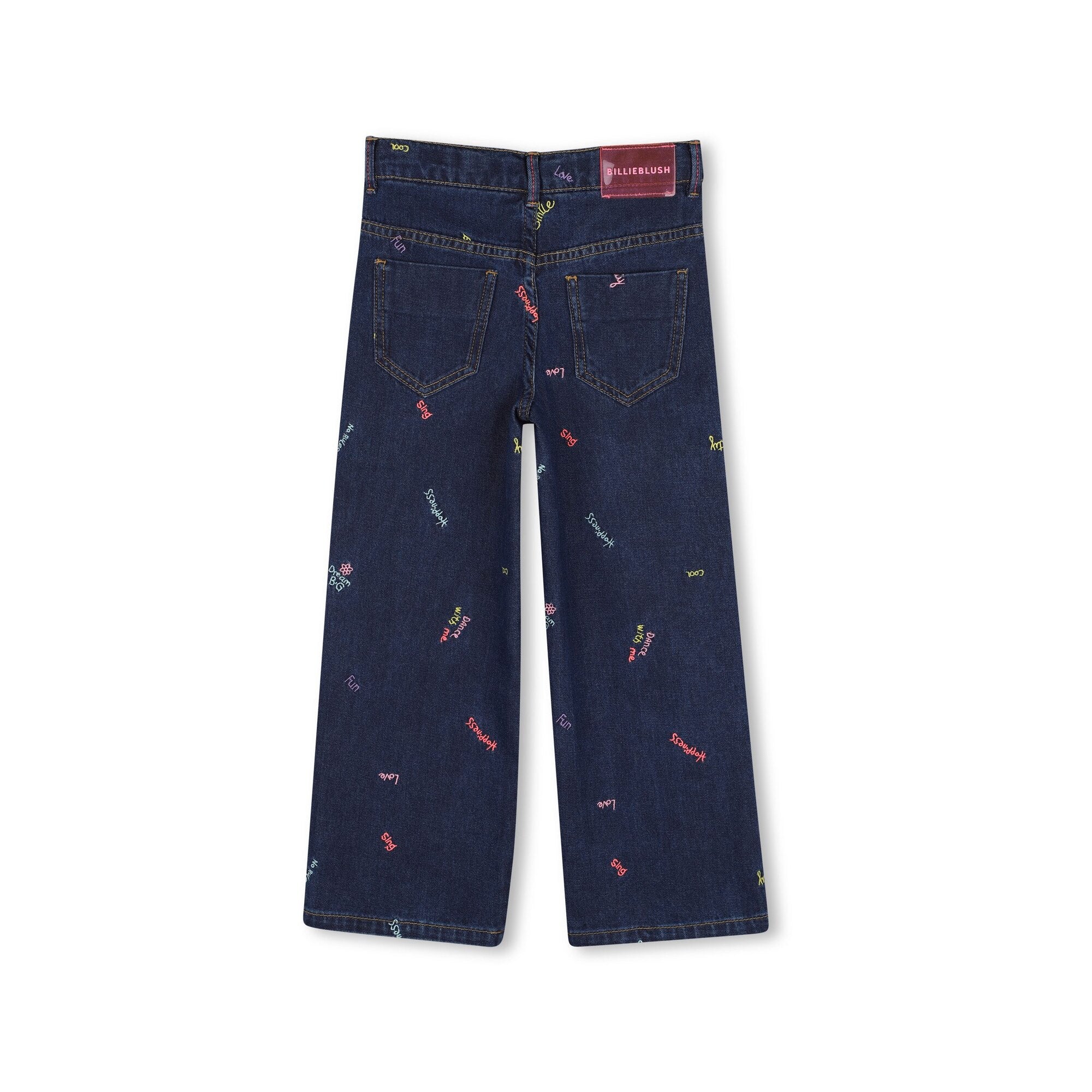Girls Blue Embroidered Denim Trousers