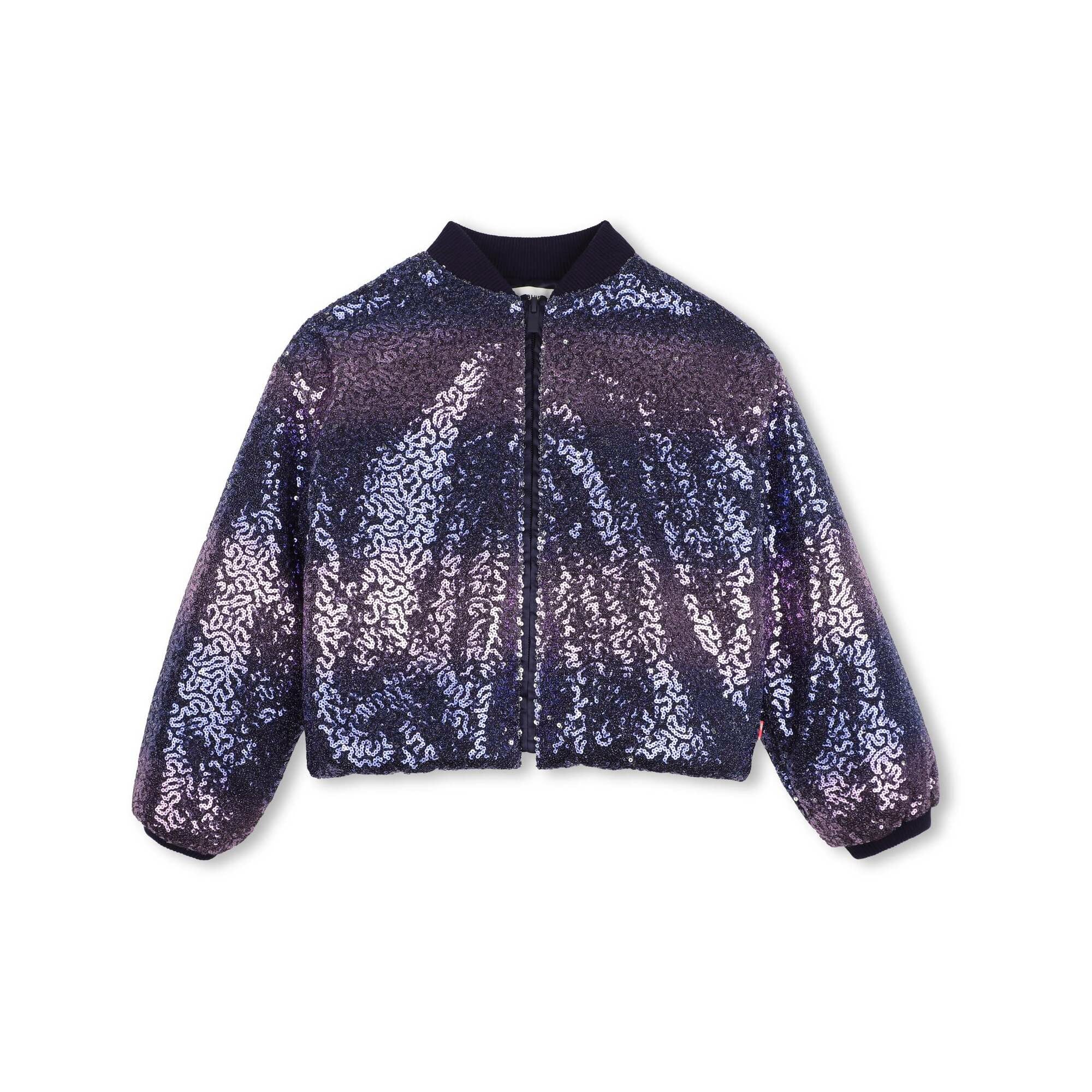 Girls Blue Purple Sequins Padded Jacket