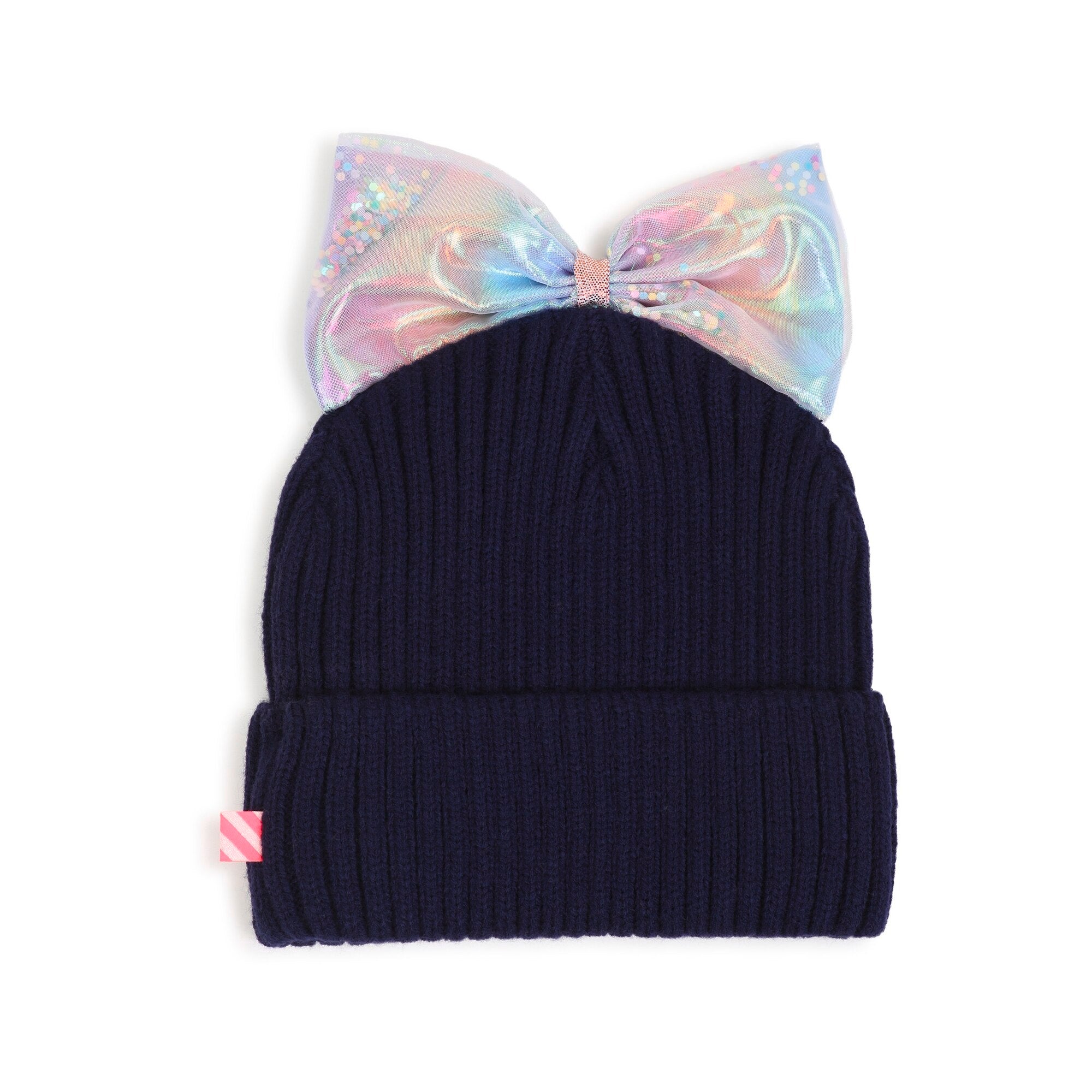 Girls Dark Blue Bow Knit Hat