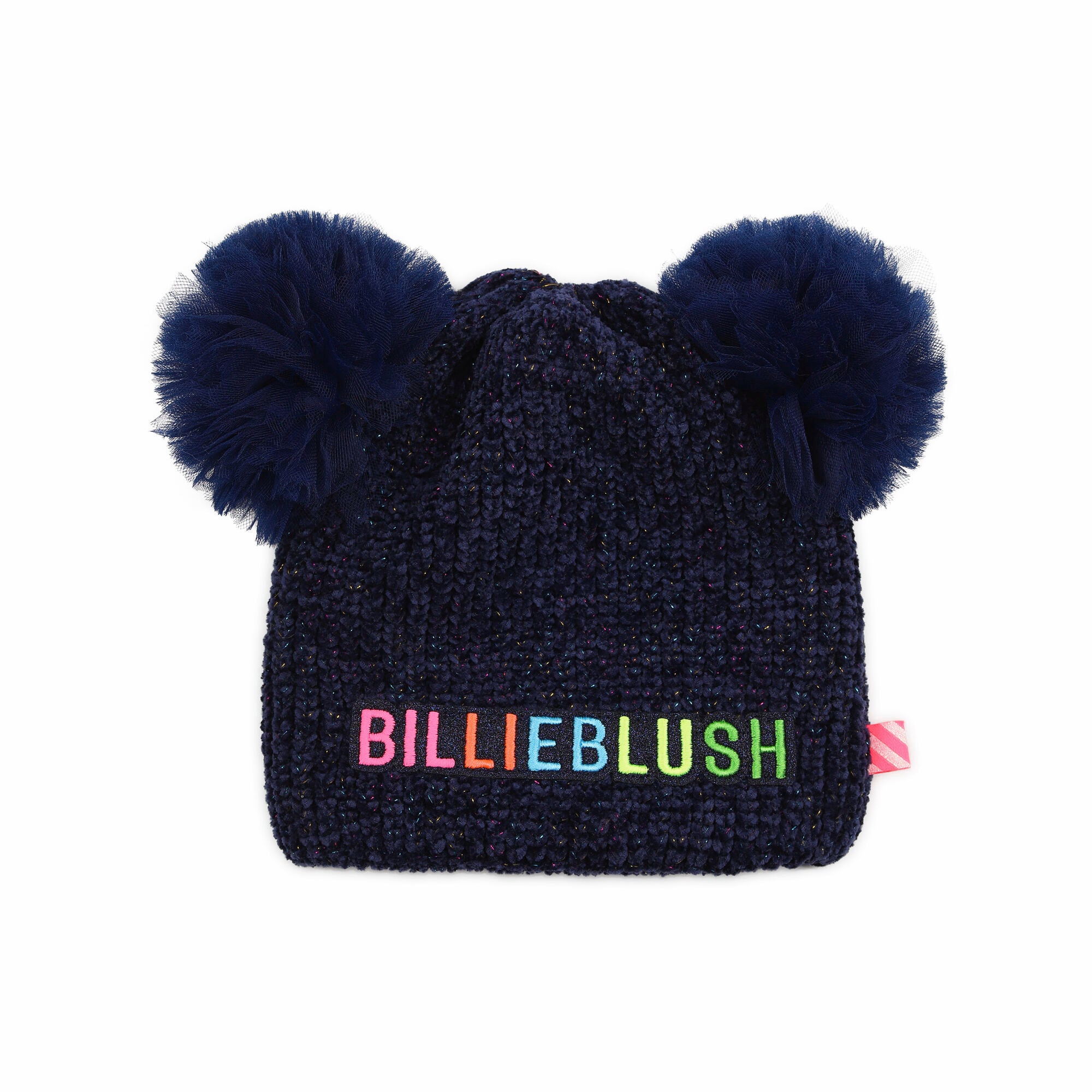 Girls Dark Blue Tulle Pom-Pom Knit Hat