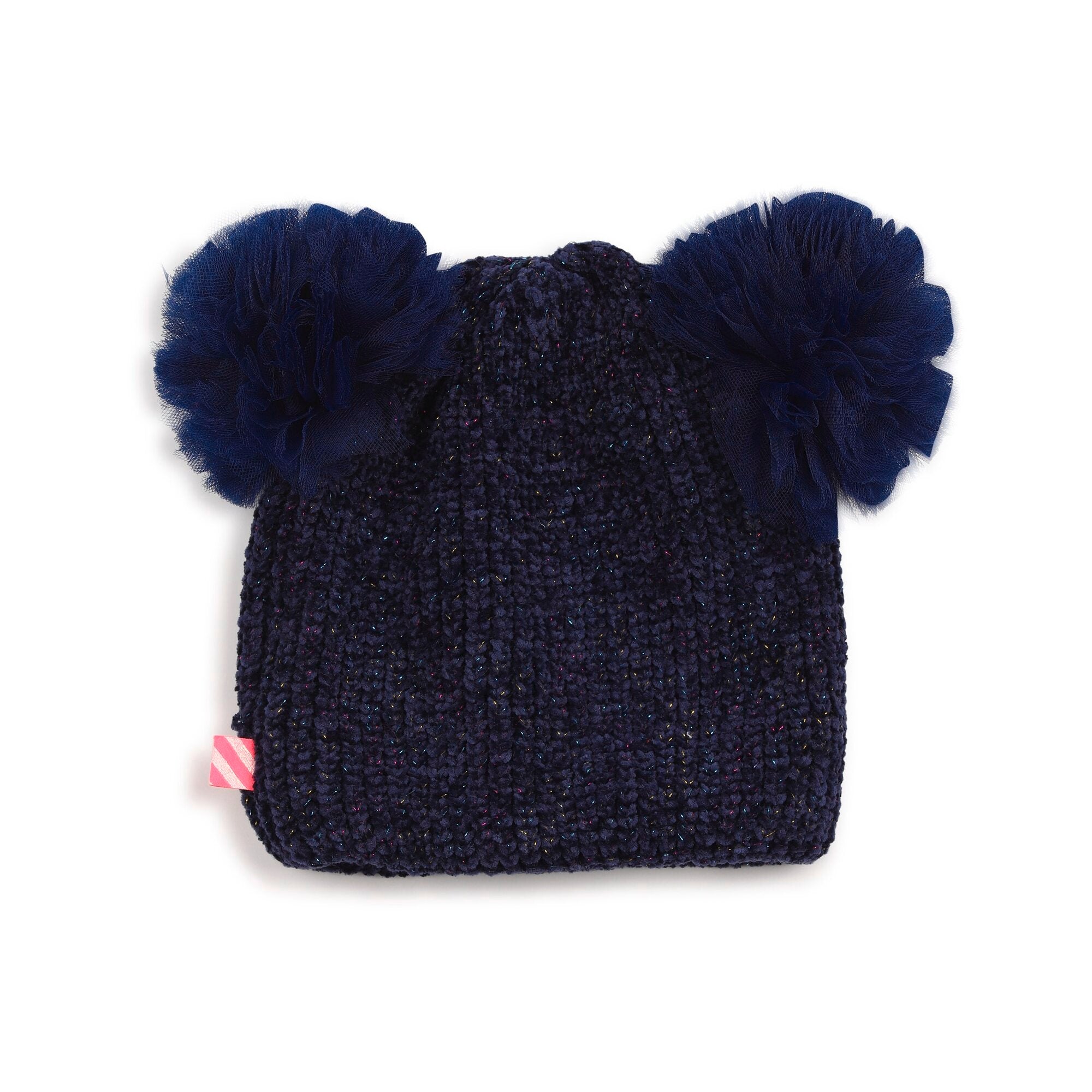 Girls Dark Blue Tulle Pom-Pom Knit Hat