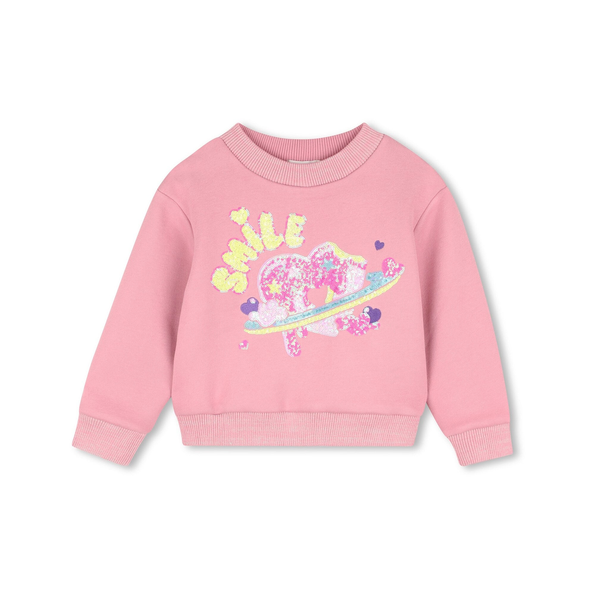 Girls Pink Sequins Cotton Sweatshirt