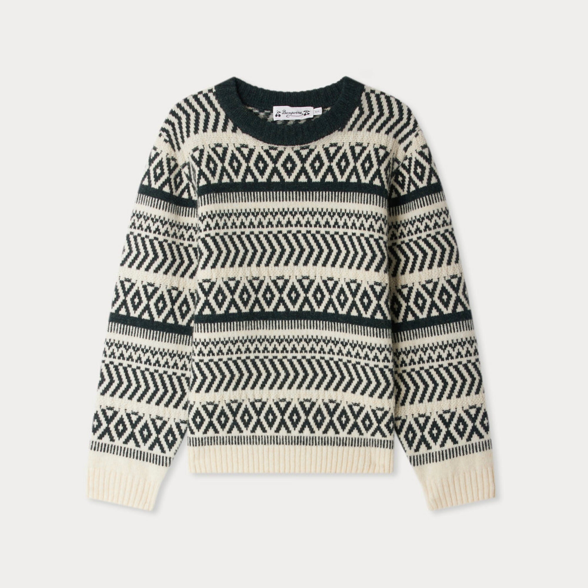 Boys Black Jacquard Wool Sweater