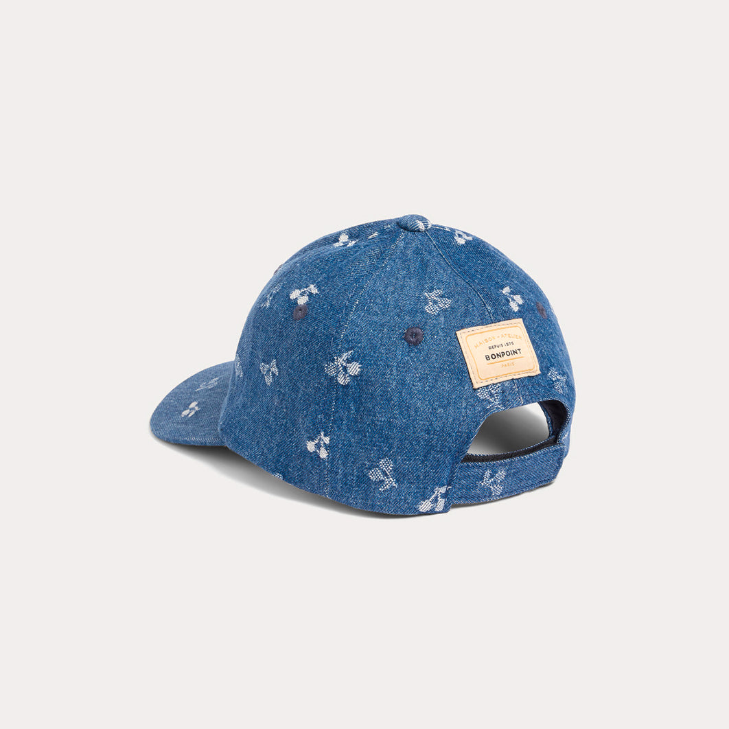 Girls Blue Cherry Jacquard Denim Cap