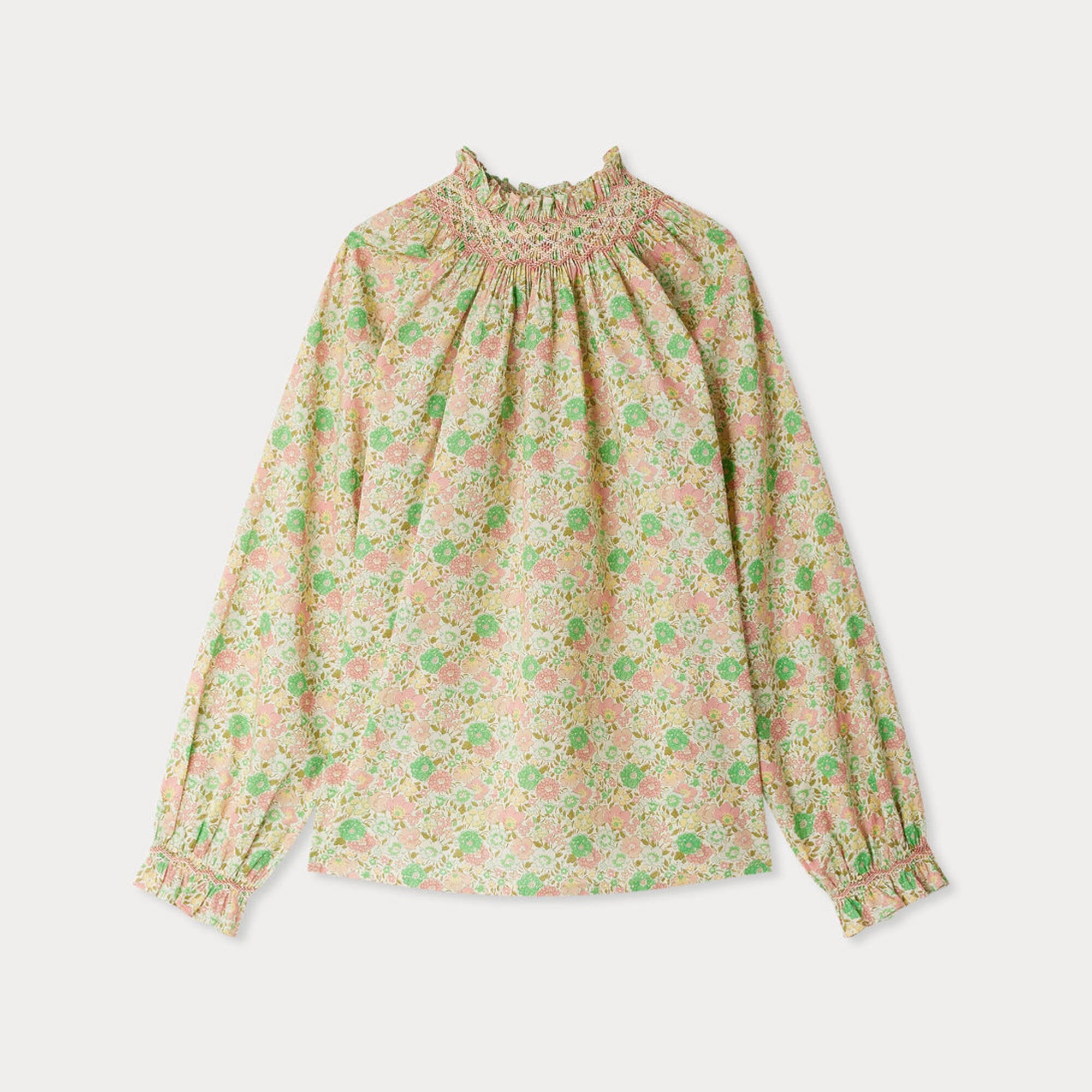 Girls Green Floral Cotton Blouse