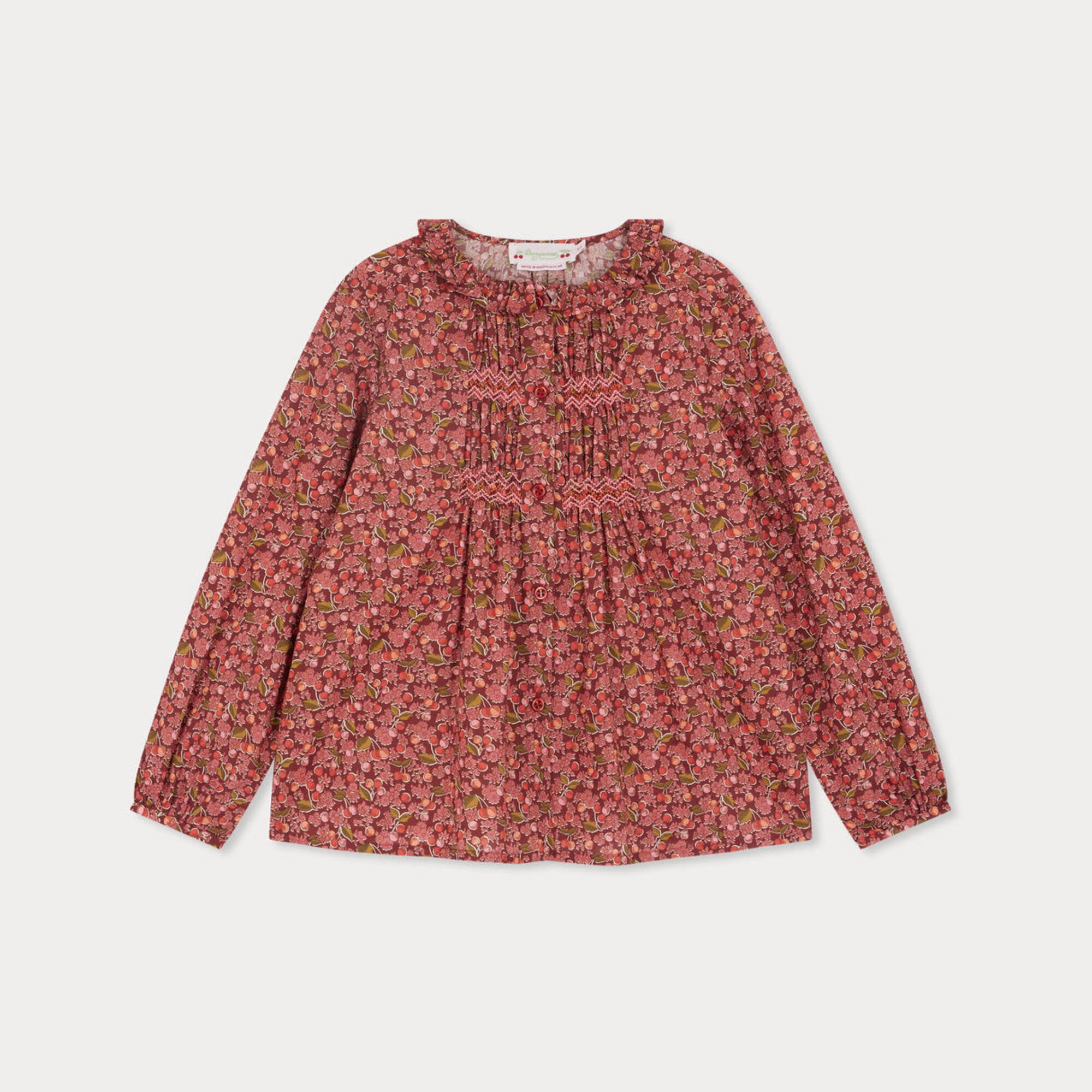 Girls Wine Red Floral Cotton Blouse