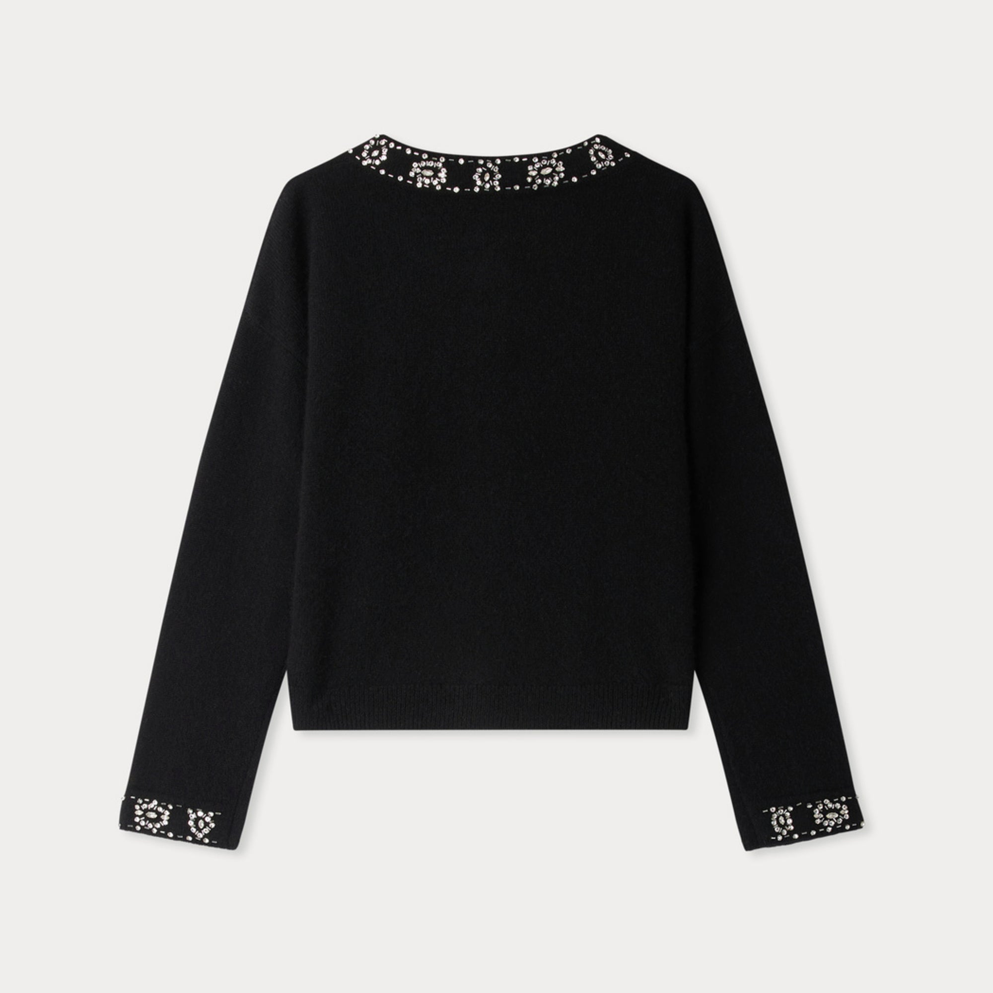 Girls Black Embroidered Cashmere Cardigan