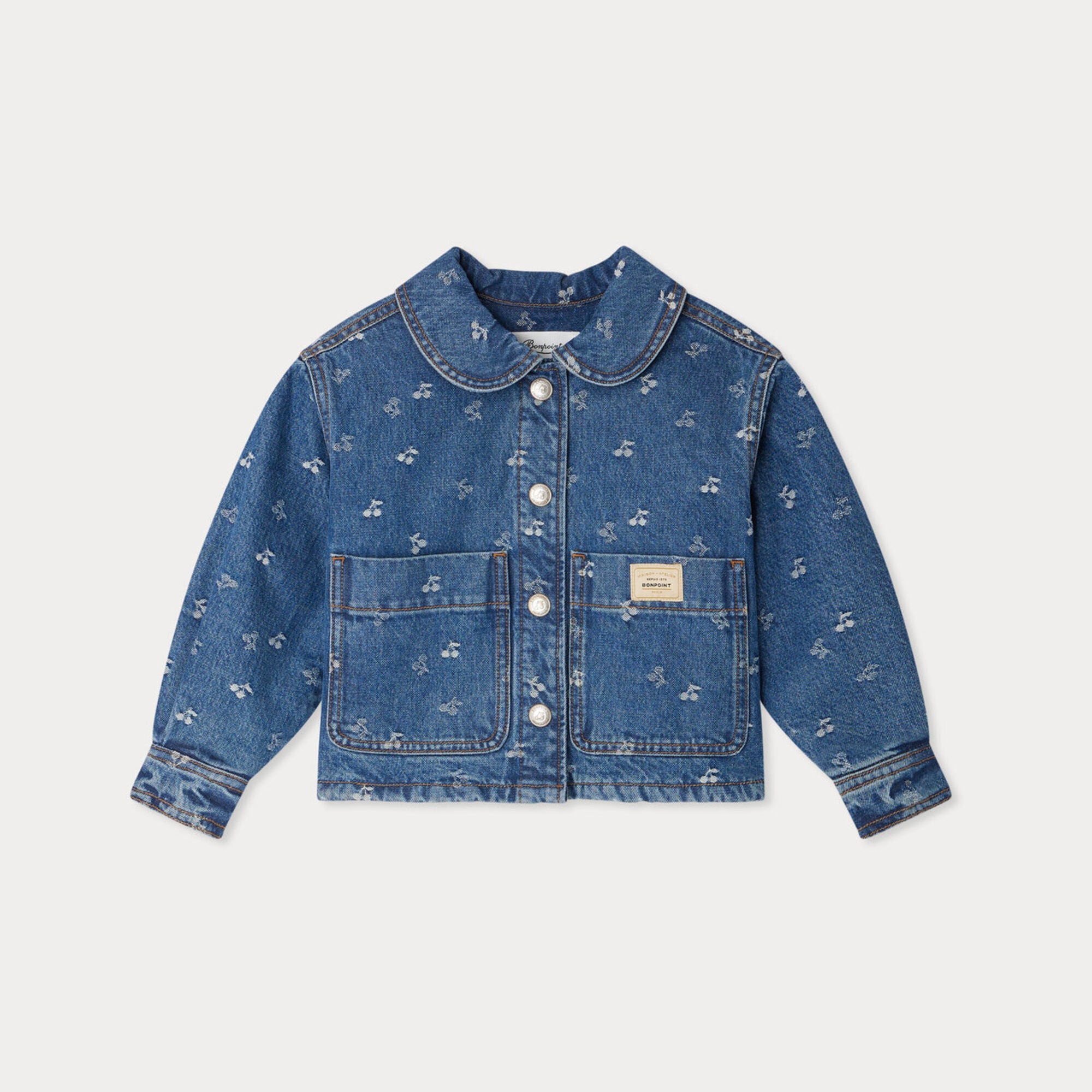 Girls Blue Jacquard Cherry Logo Denim Jacket