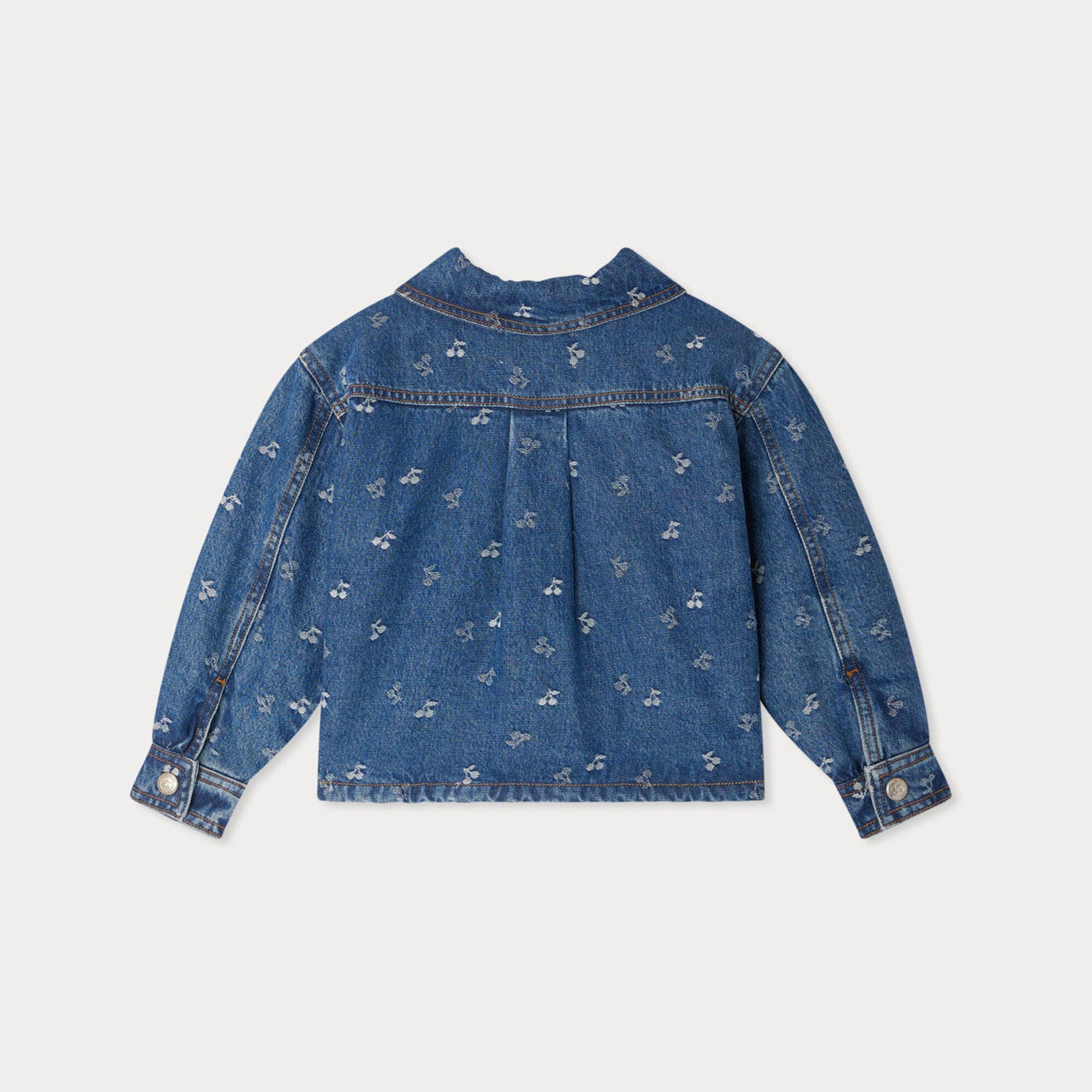 Girls Blue Jacquard Cherry Logo Denim Jacket