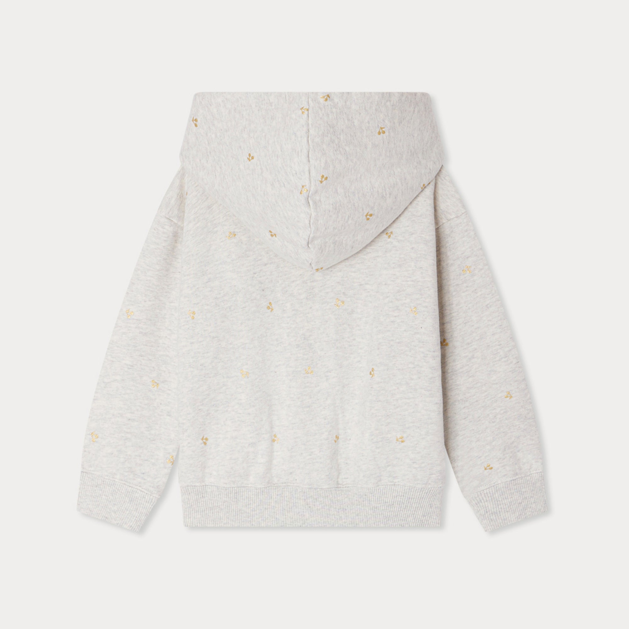 Girls Beige Embroidered Logo Cotton Zip-Up Top