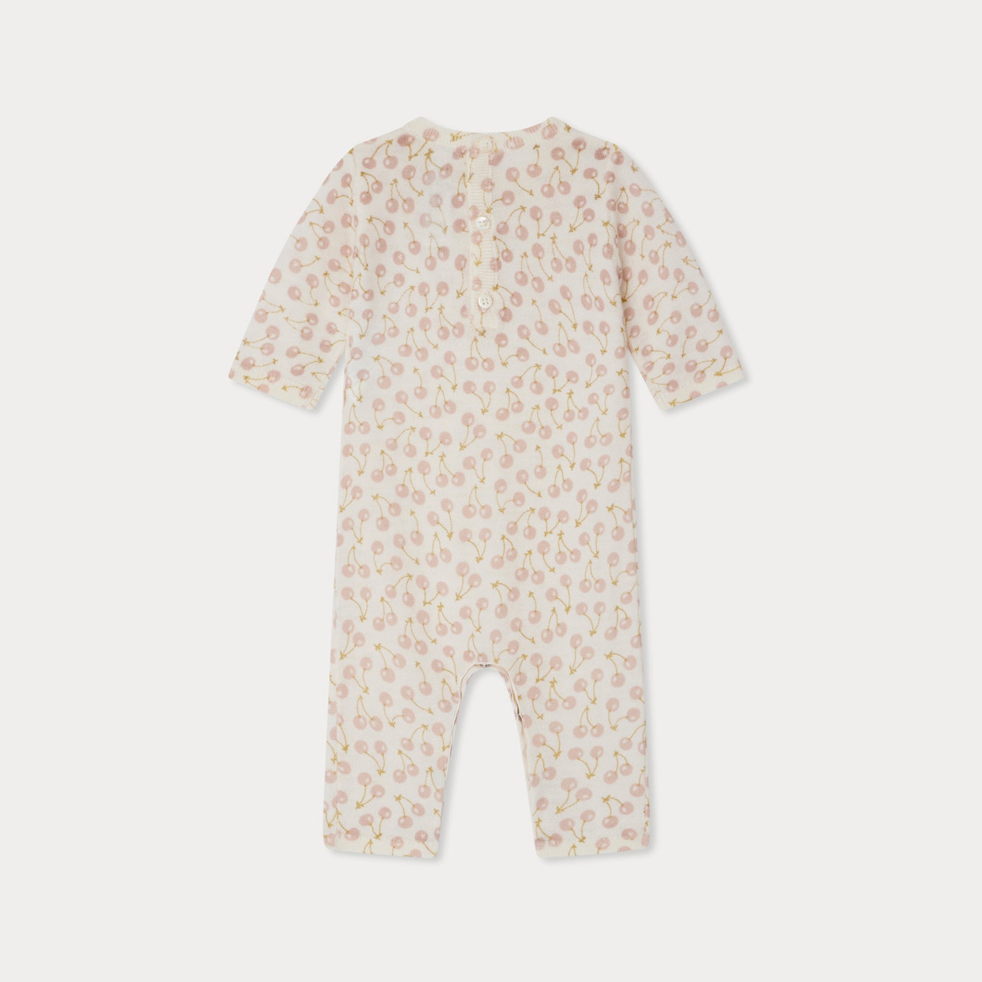 Baby Girls White Cherry Printed Wool Babysuit