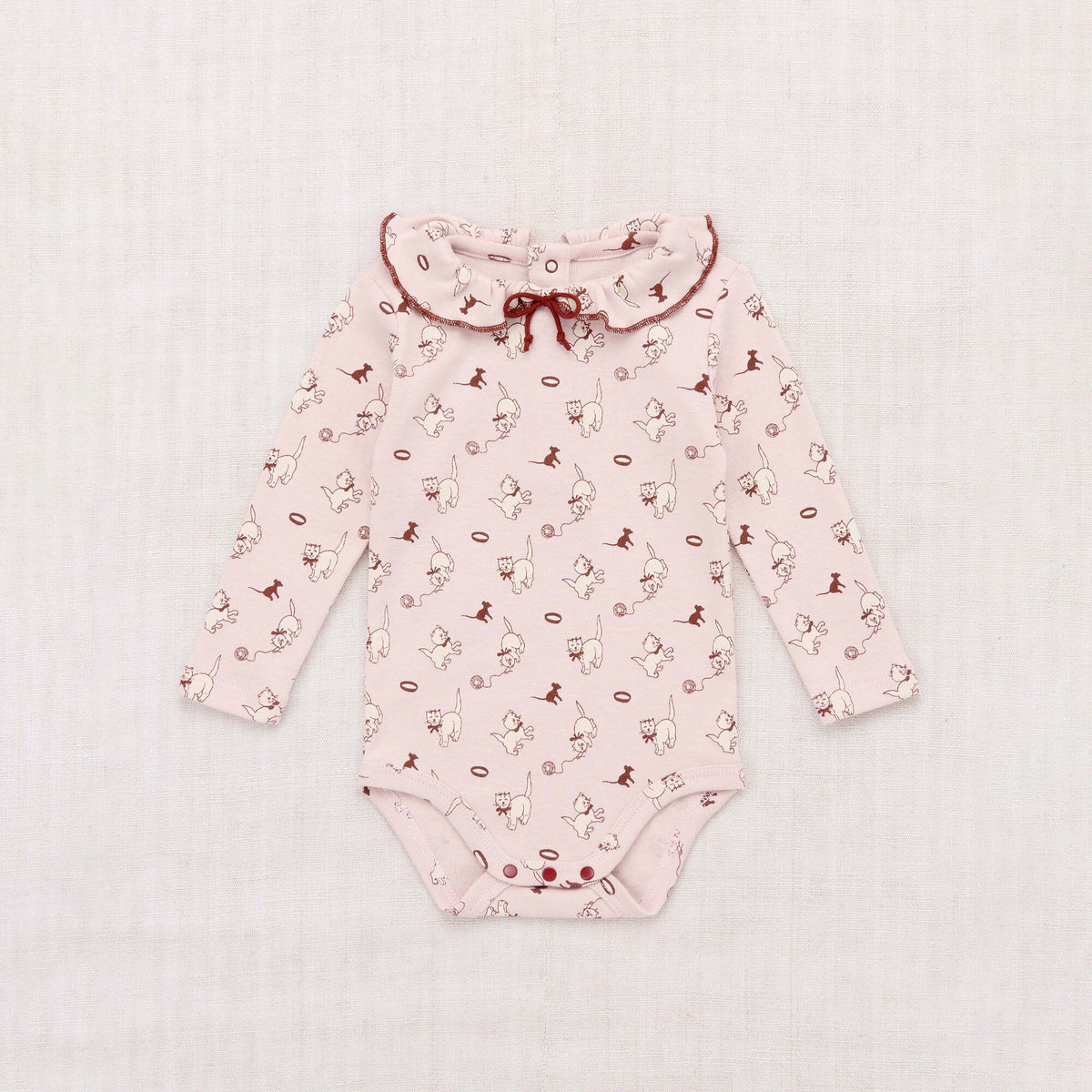 Baby Girls Light Pink Cat Printed Cotton Babysuit