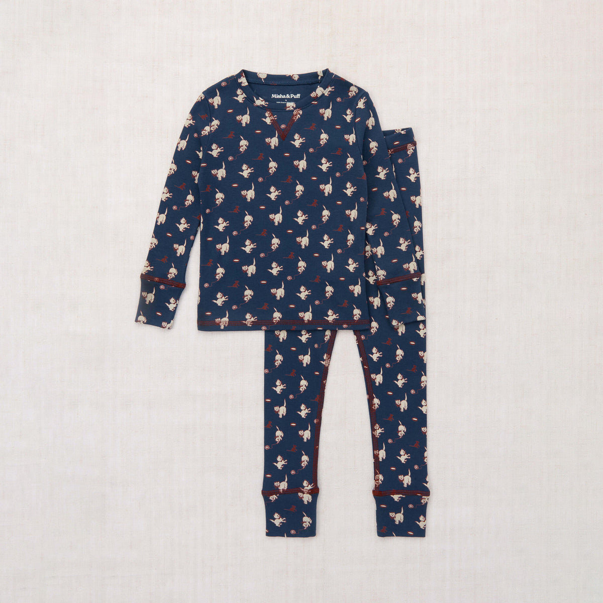 Boys & Girls Dark Blue Cat Printed Cotton Nightwear Set