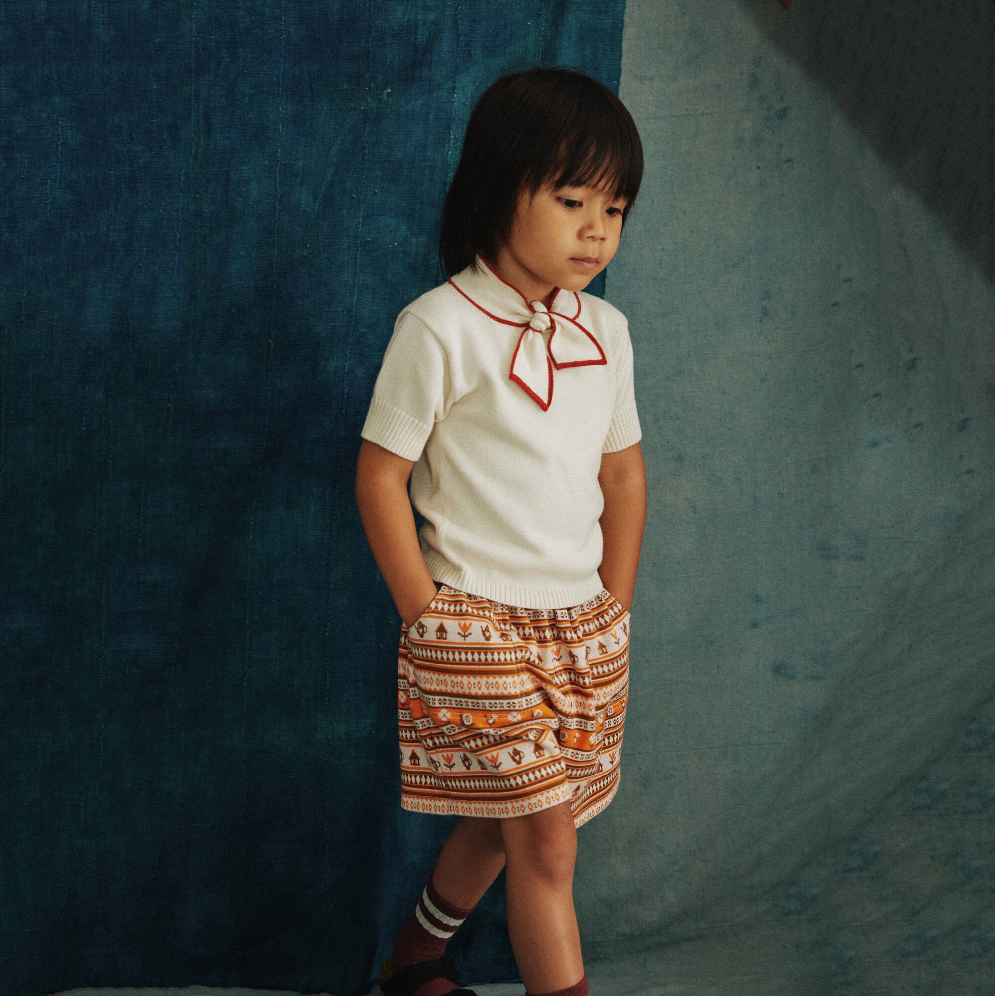 Pull en coton blanc avec nœud pour garçons et filles