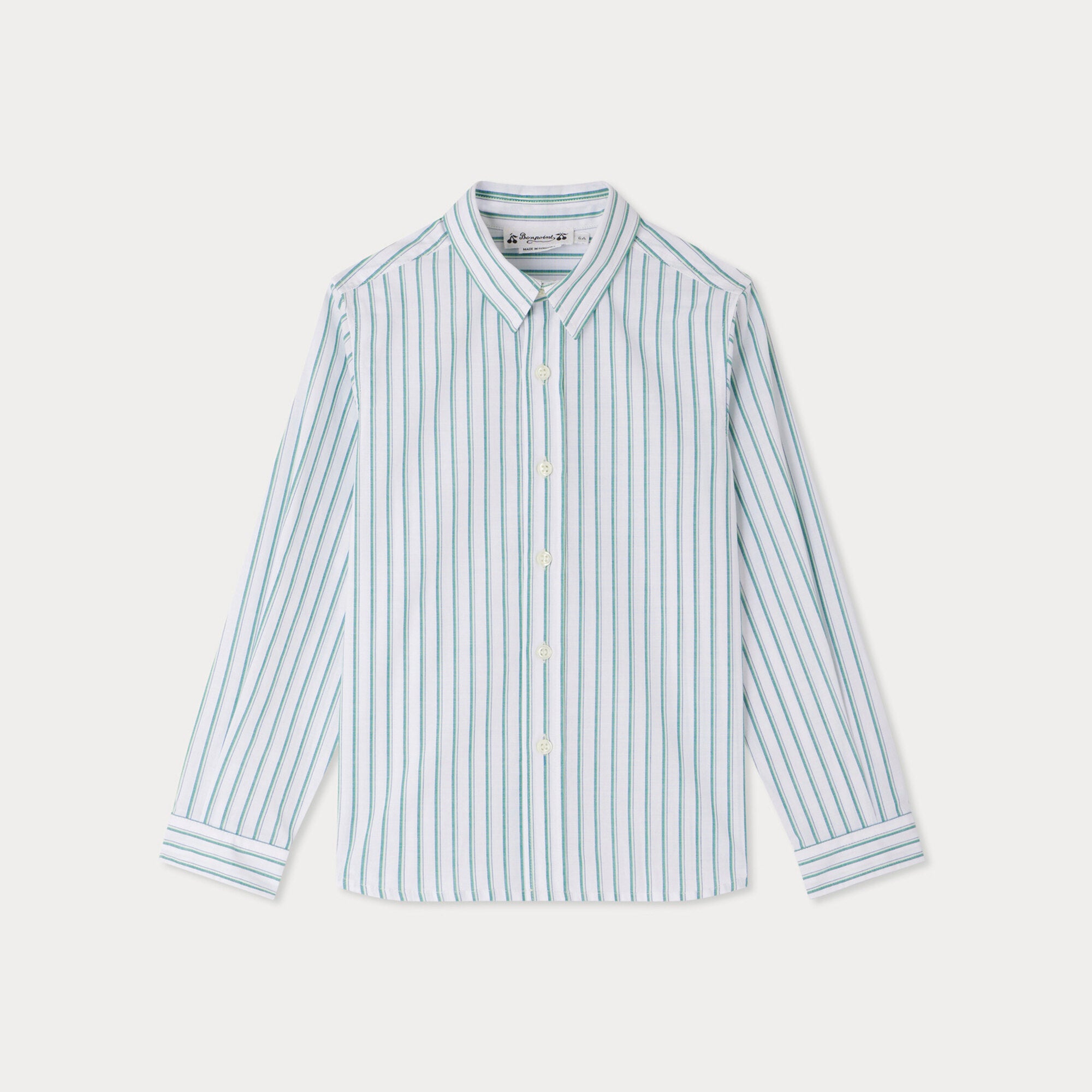 Boys Green Stripes Cotton Shirt