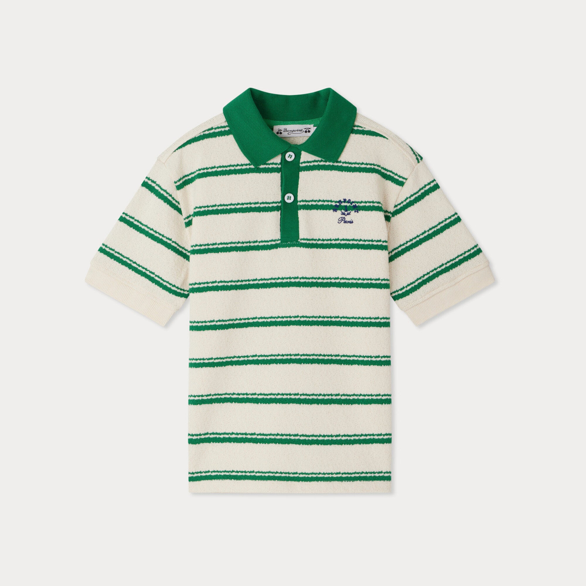 Boys Green Stripes Cotton Polo Shirt