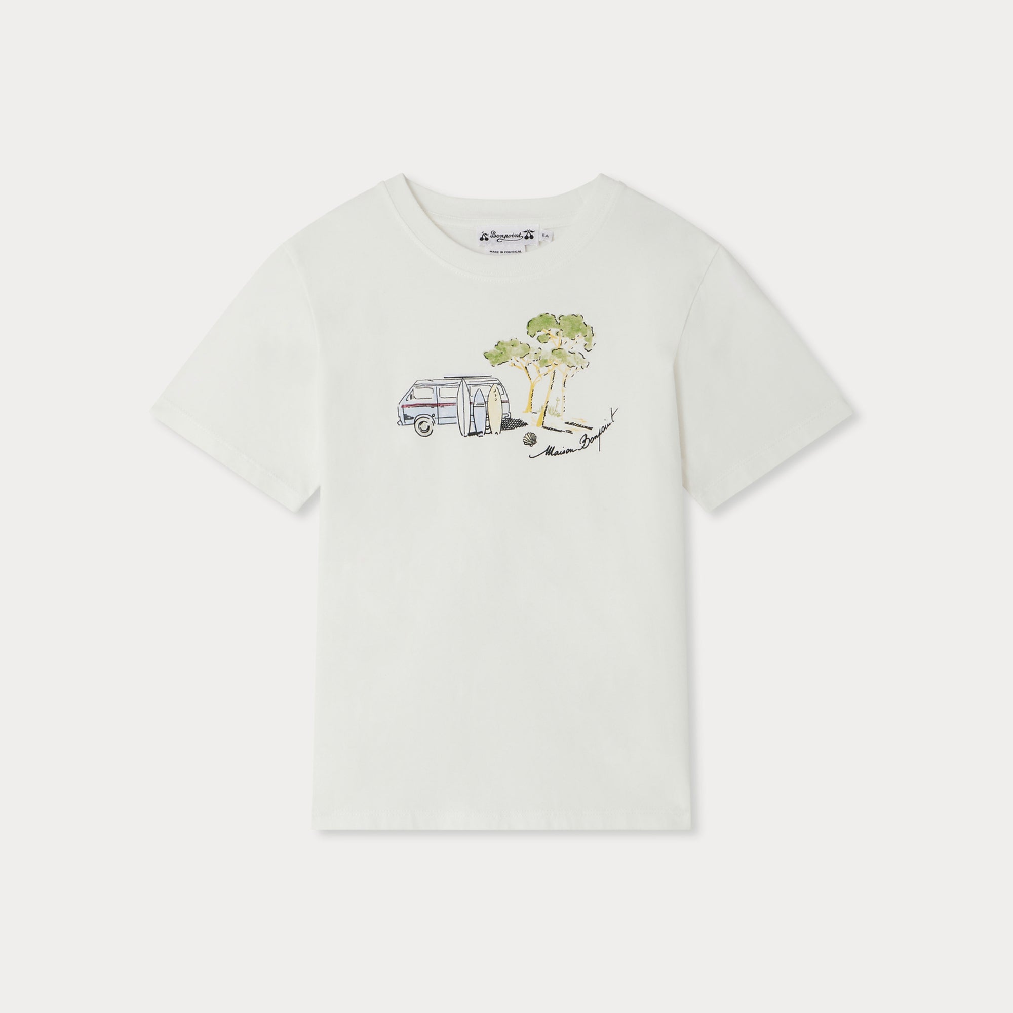 Boys White Printed Cotton T-Shirt