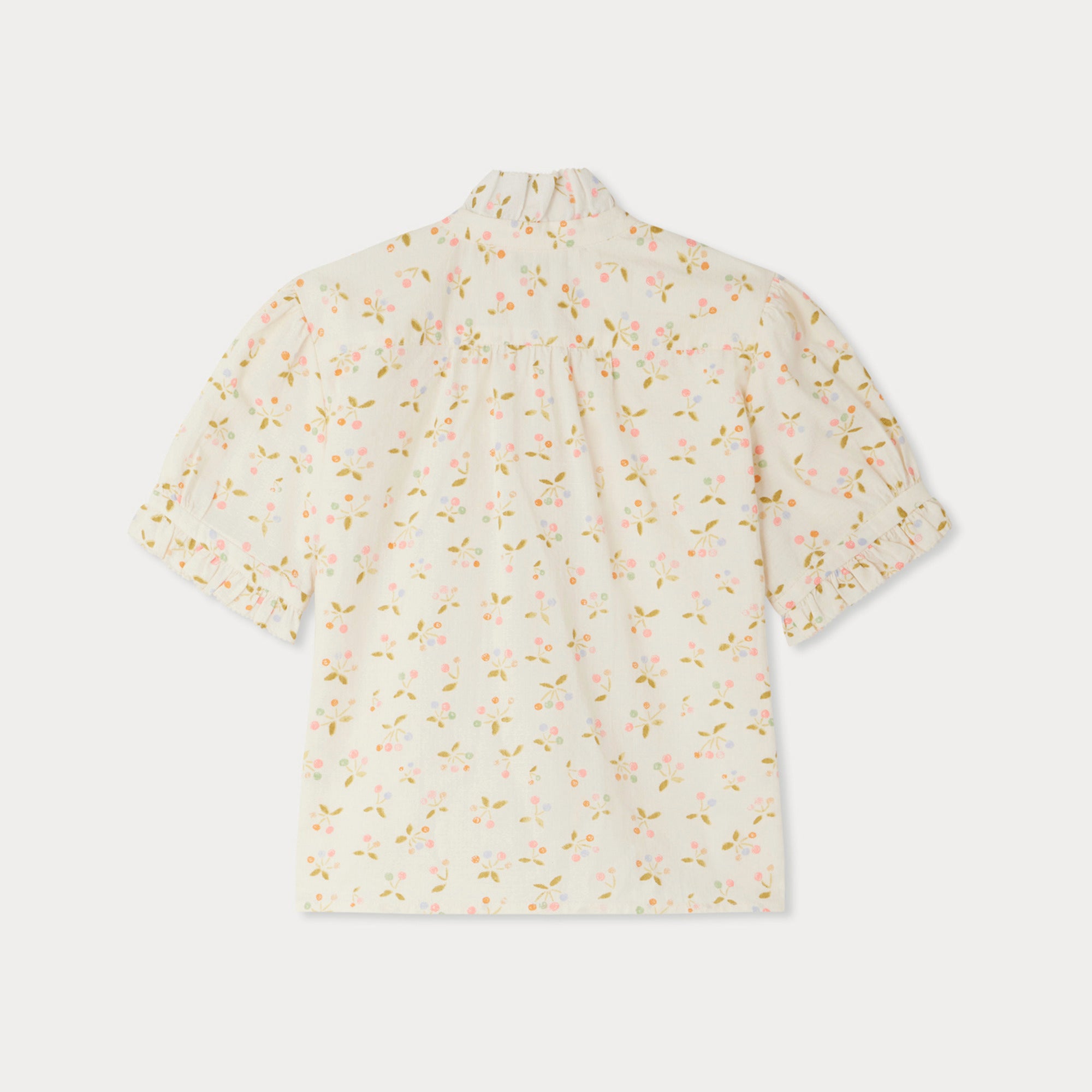 Girls Ivory Cherry Printed Cotton Blouse