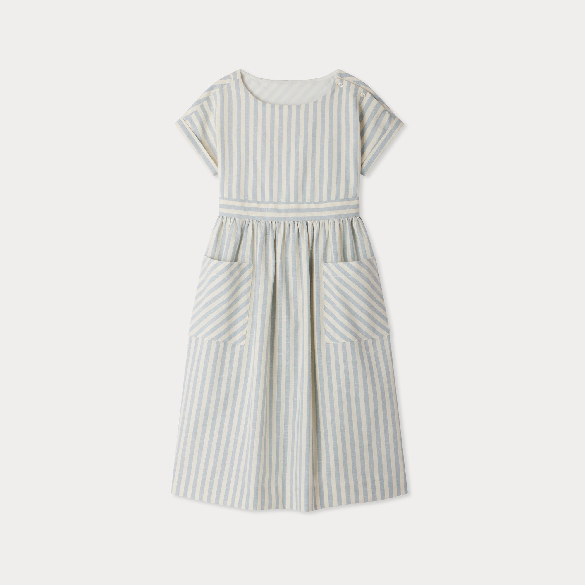 Girls Light Blue Stripes Cotton Dress