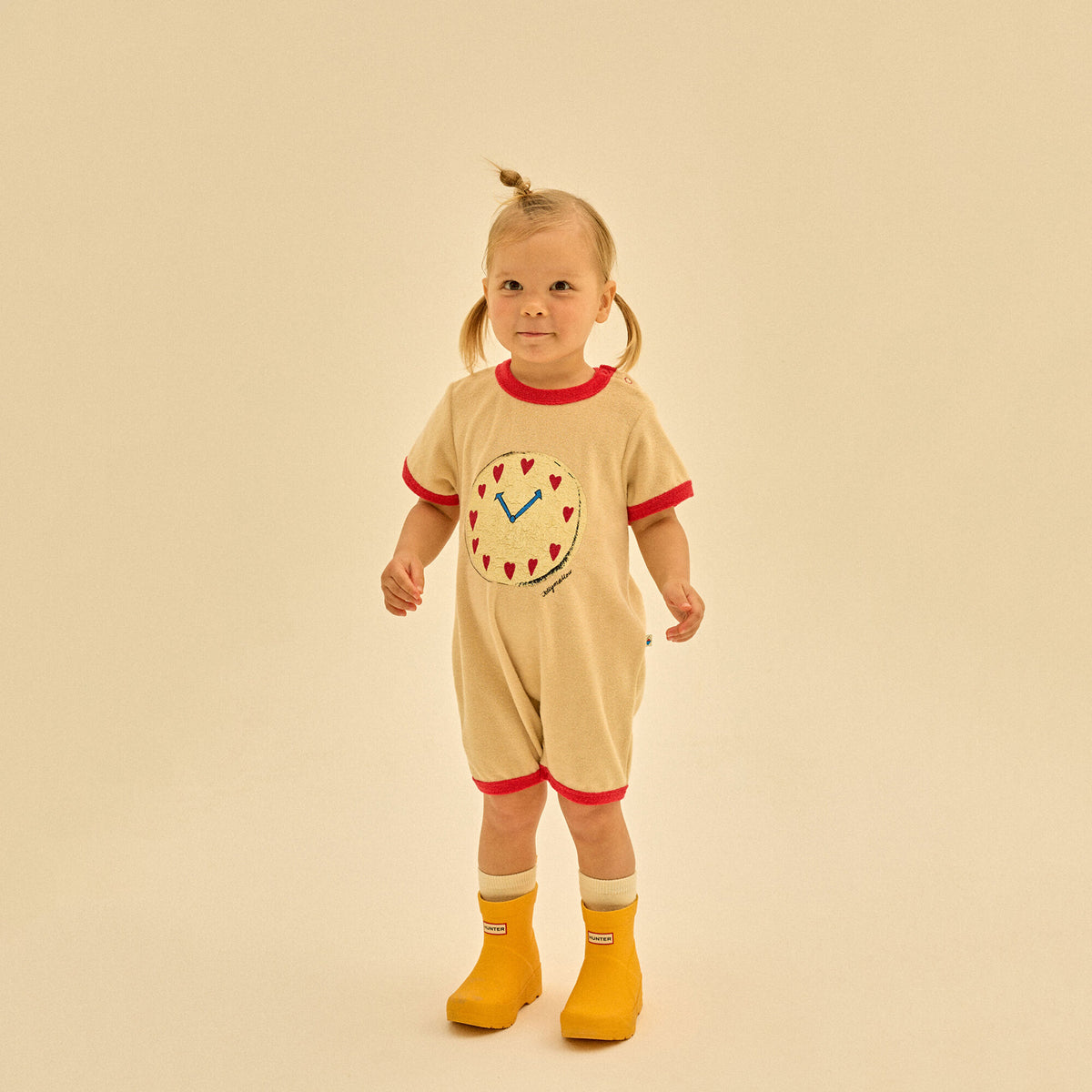 Grenouillère en coton imprimé beige pour bébés garçons et filles