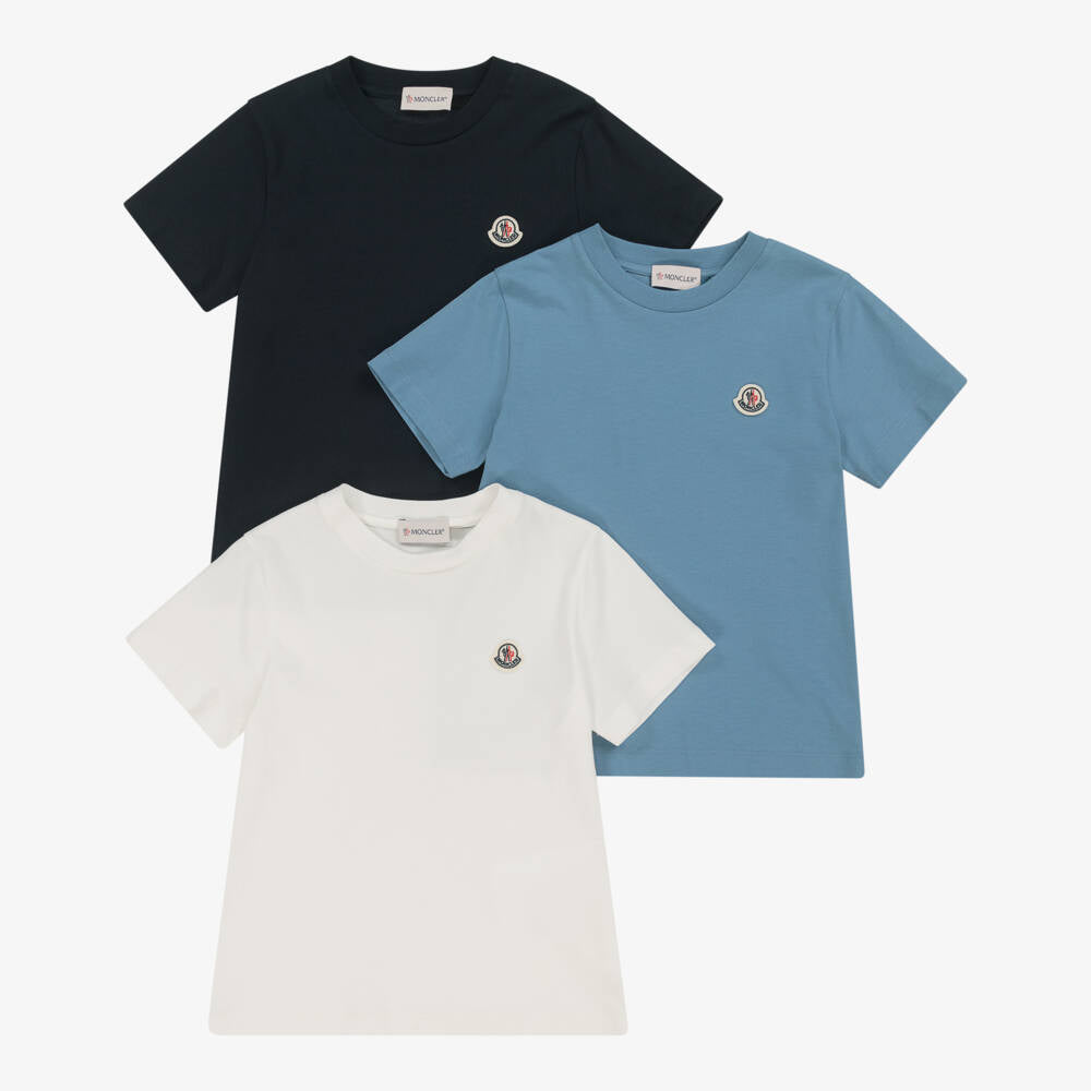 Boys Blue & White Logo Cotton T-Shirt Set (3 Pack)