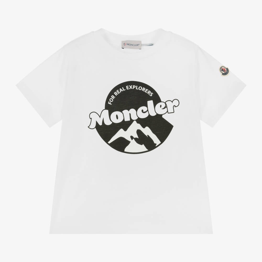 Boys White Logo Cotton T-Shirt