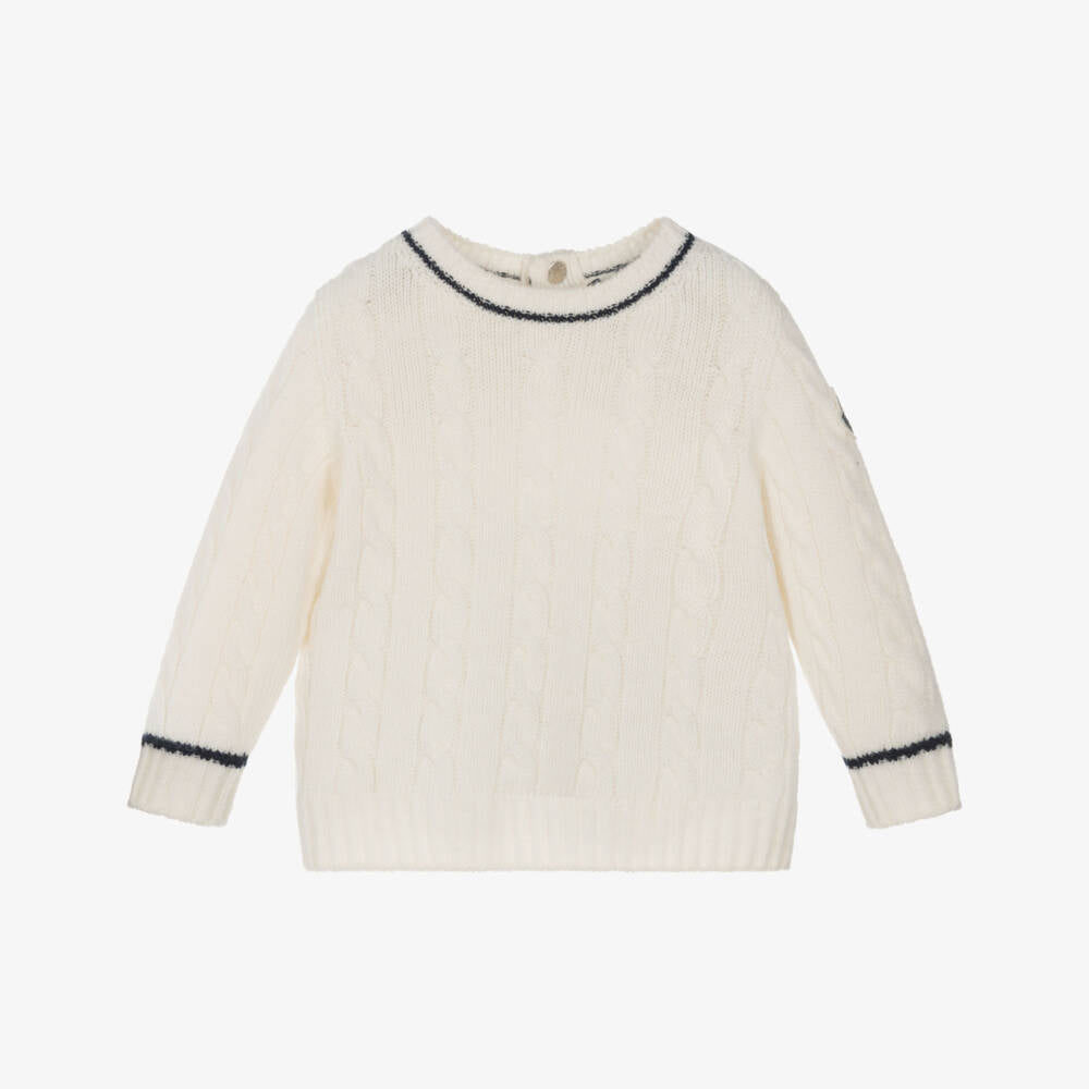 Baby Boys White Wool Knit Sweater
