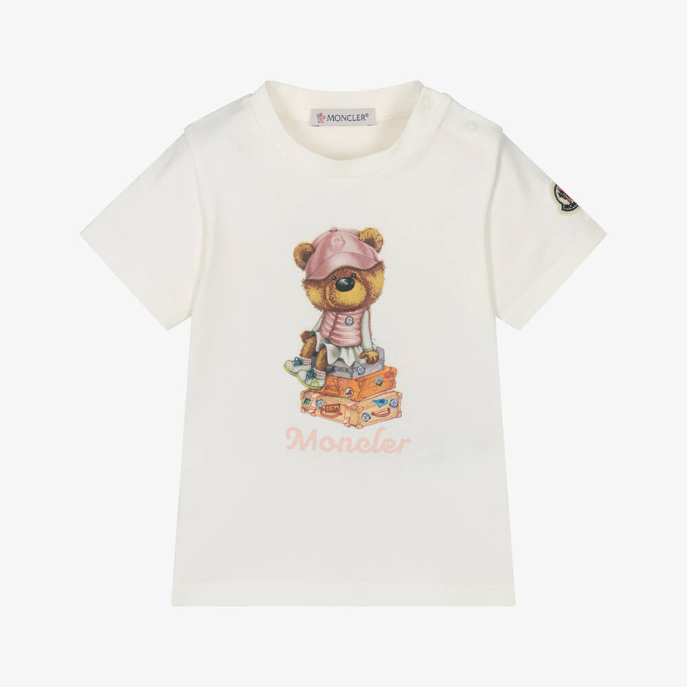 Baby Girls White Printed Cotton T-Shirt