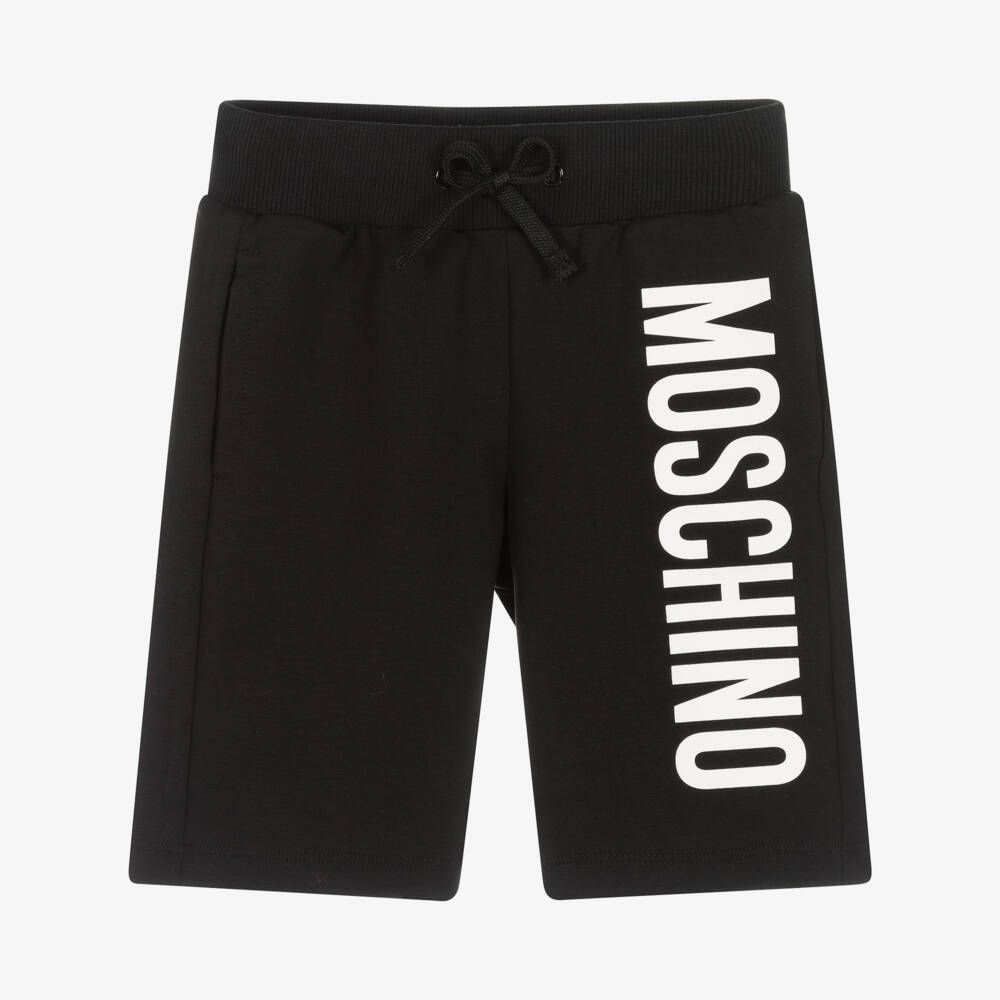 Boys Black Printed Logo Cotton Shorts