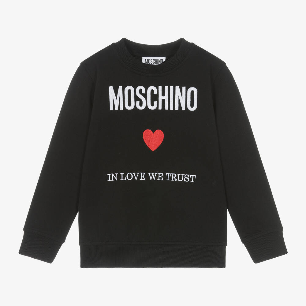 Boys & Girls Black Logo Cotton Sweatshirt