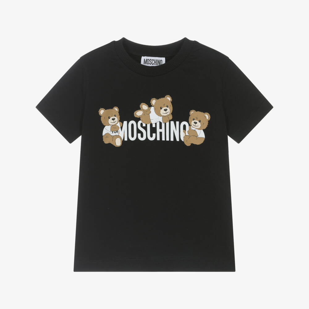 Boys & Girls Black Printed Logo Cotton T-Shirt
