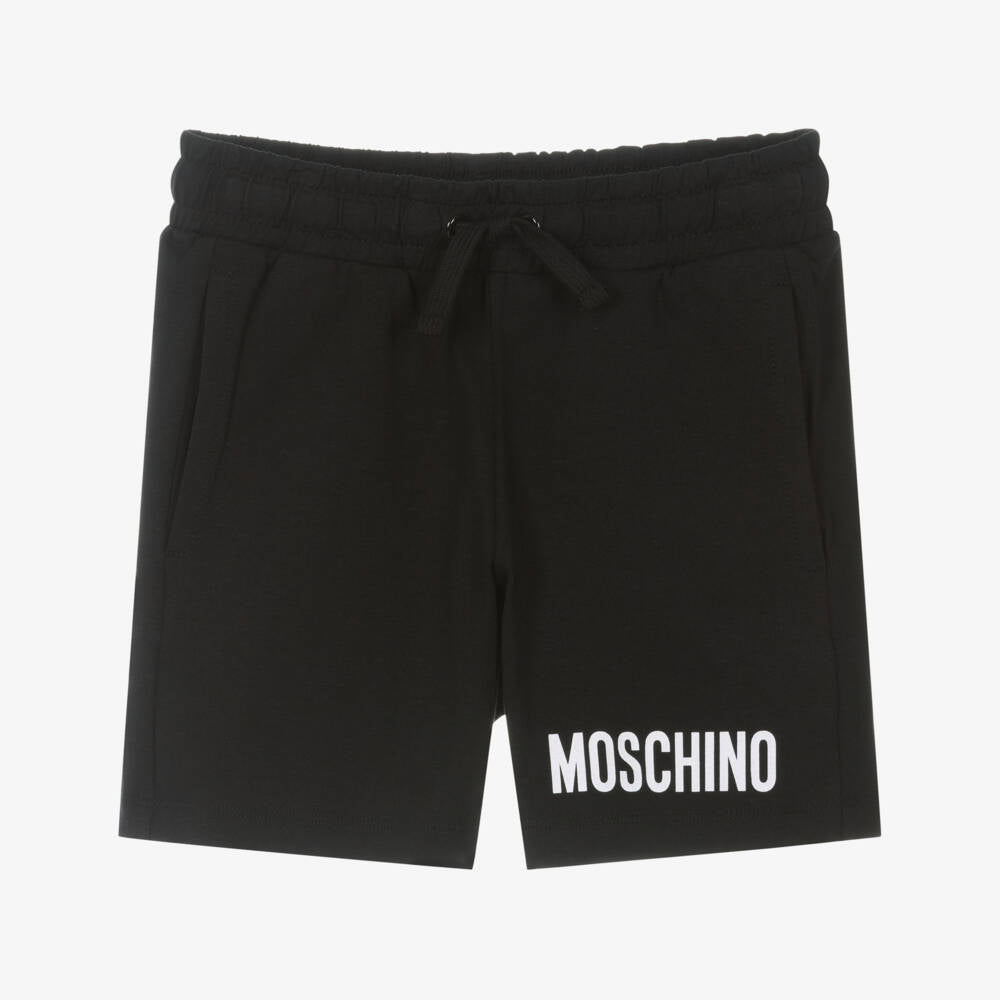 Boys Black Printed Logo Cotton Shorts