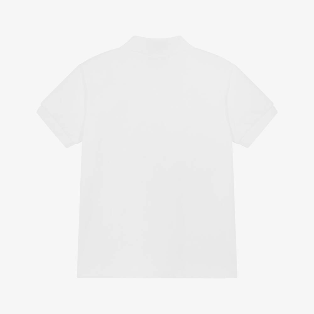 Boys White Printed Cotton Polo Shirt