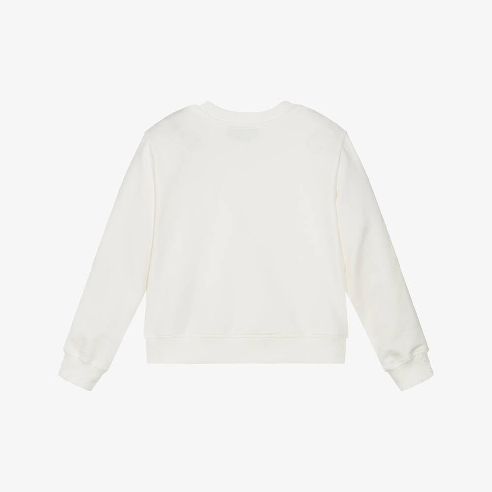 Girls Ivory Teddy Bear Printed Cotton Sweatshirt