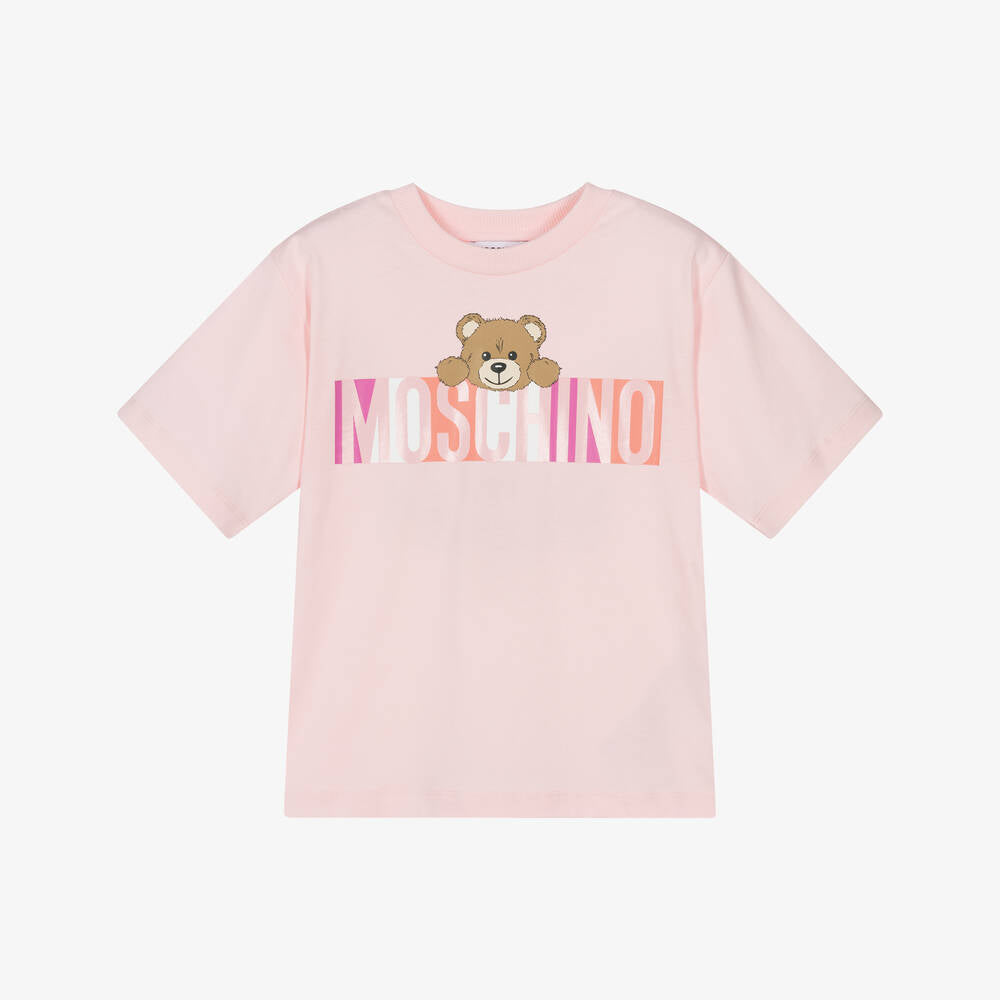 Boys & Girls Pink Printed Logo Cotton T-Shirt