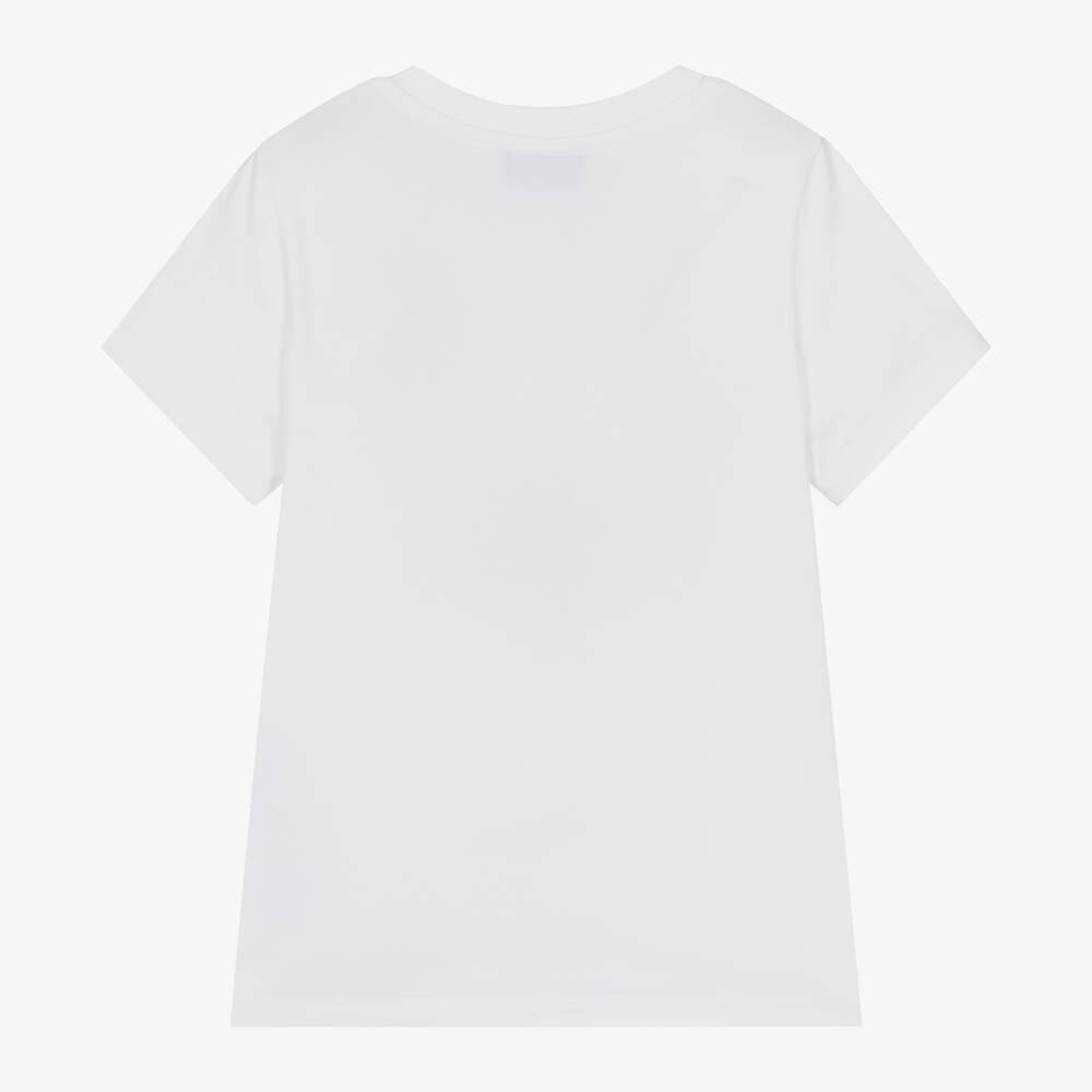 Boys & Girls White Printed Logo Cotton T-Shirt