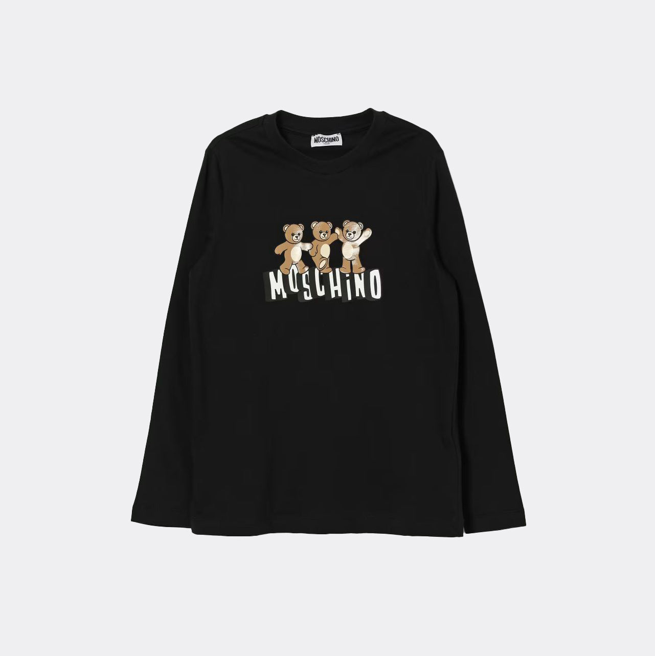 Boys & Girls Black Bear Printed Long Sleeves Cotton T-Shirt